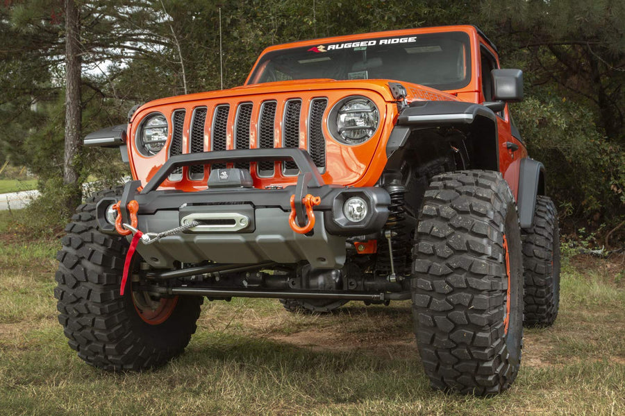 Venator Rugged Ridge Bumper, Front for Jeep Wrangler/Gladiator | Stubby w/Overrider & Winch Tray, Steel, Satin Black | 11549.45 | Fits 2018-2025 Jeep Wrangler JL; 2020-2025 Jeep Gladiator JT
