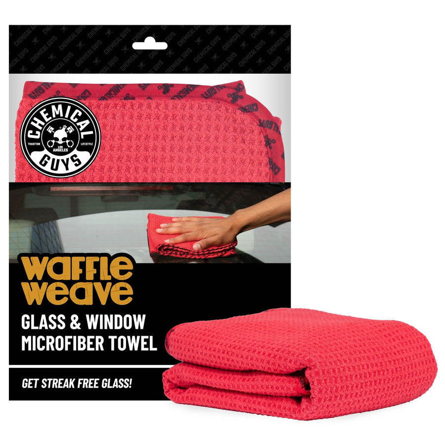 Waffle Weave Red Microfiber Drying Towel Chemical Guys - 24" x 16", 70/30 Blend Microfiber Towel with Silk Edging for Scratch-Free Car Drying, Ultra Absorbent and Safe for All Surfaces