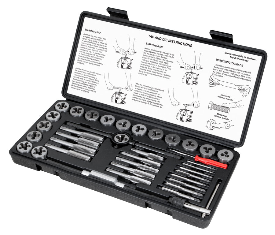 40-Piece Performance Tool W4002DB Metric Tap And Die Set | Coarse and Fine Threads | Essential Threading Rethreading Tool Kit with Accessories and Storage Case