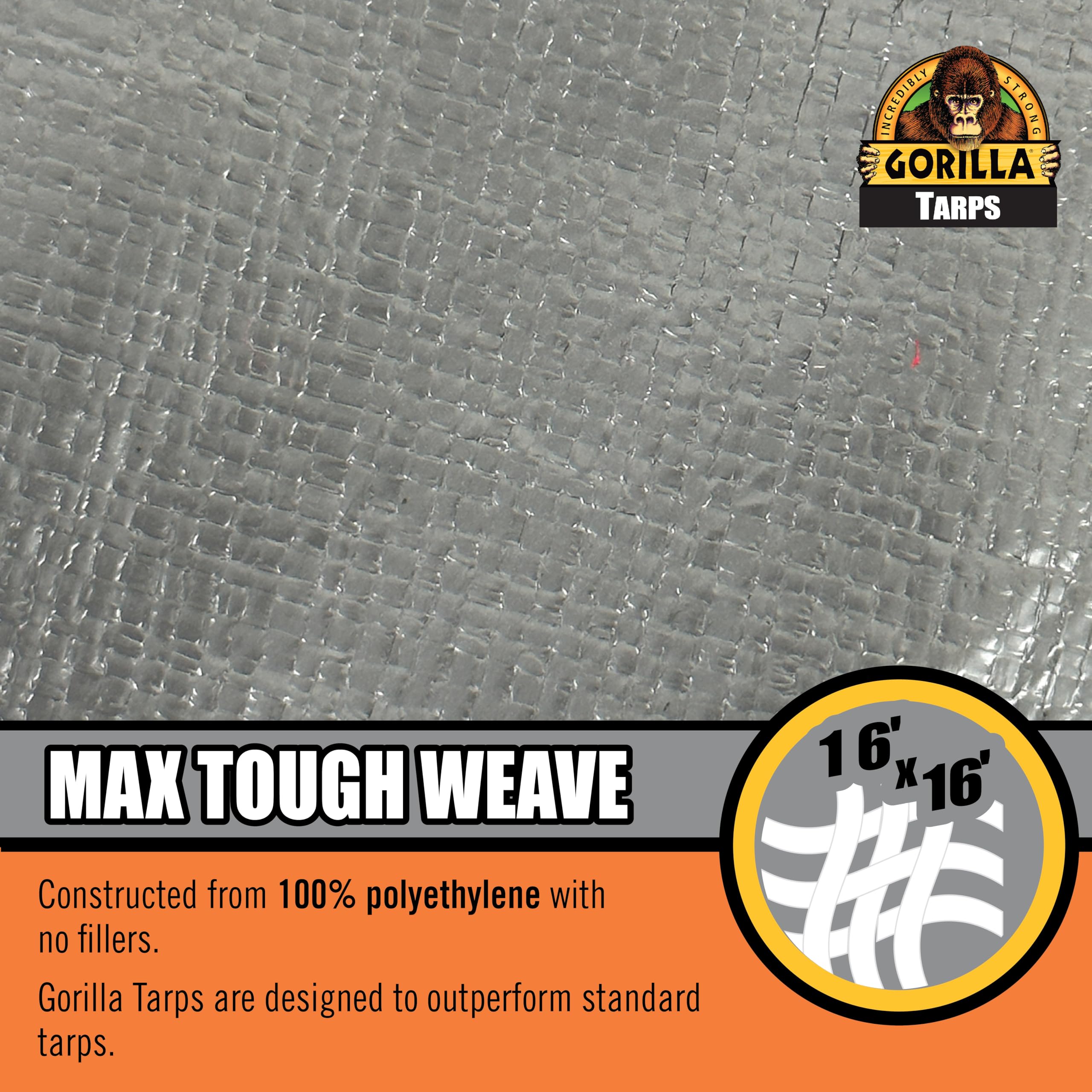 Max Tough Gorilla Tarp 10x14 ft Heavy-Duty 14 MIL Poly, 16x16 Weave, UV Treated, Triple Layer Hems, Brass Grommets Every 3 ft, D-Ring Corners, Tear & Water Resistant, All-Weather Outdoor Cover