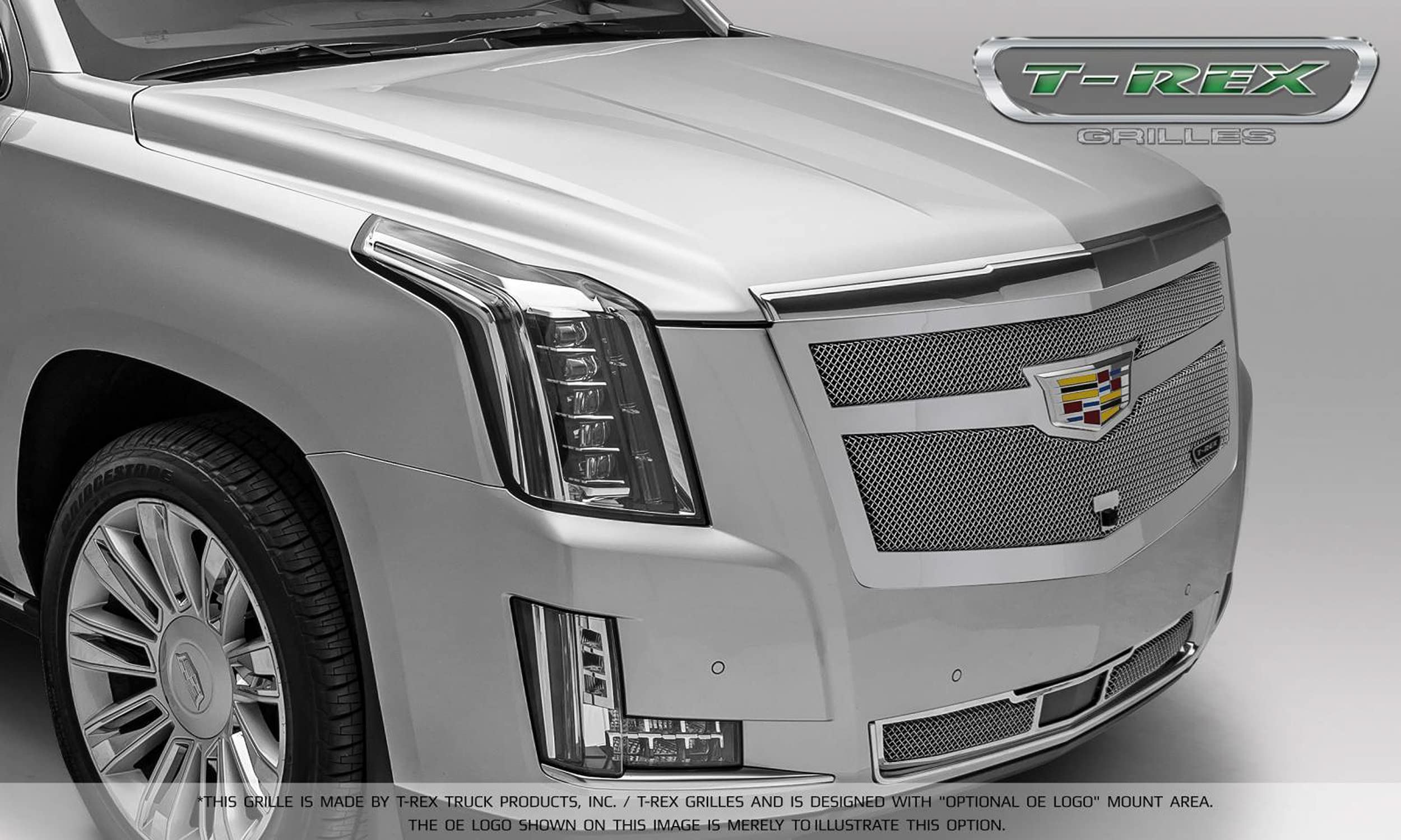 Upper Class Series T-Rex Grilles 2015i-2020 Escalade Bumper Grille, Chrome, 1 Pc, Replacement, Fits Vehicles with Adaptive Cruise Control - PN #57189, Polished