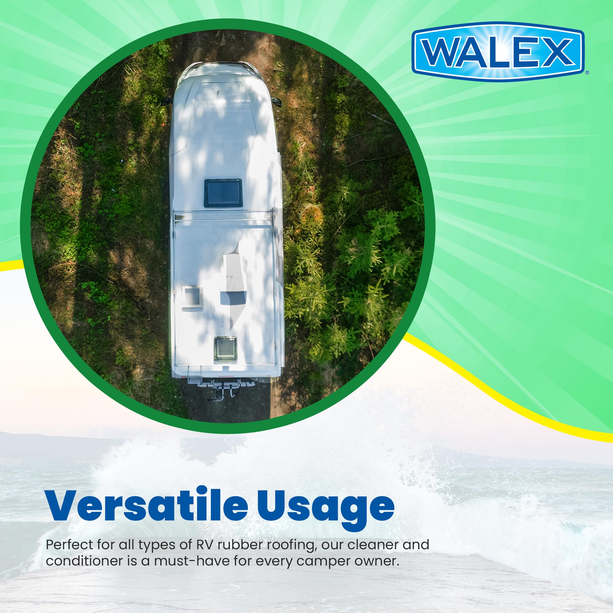 Walex Rubber Roof Cleaner/Conditioner RV - Removes Dirt, Road Grime, Tree Sap, Bird Droppings & More, Conditions RV Roof After Application; Great for RVs, Campers, Motorhomes, & Trailers, 64 oz