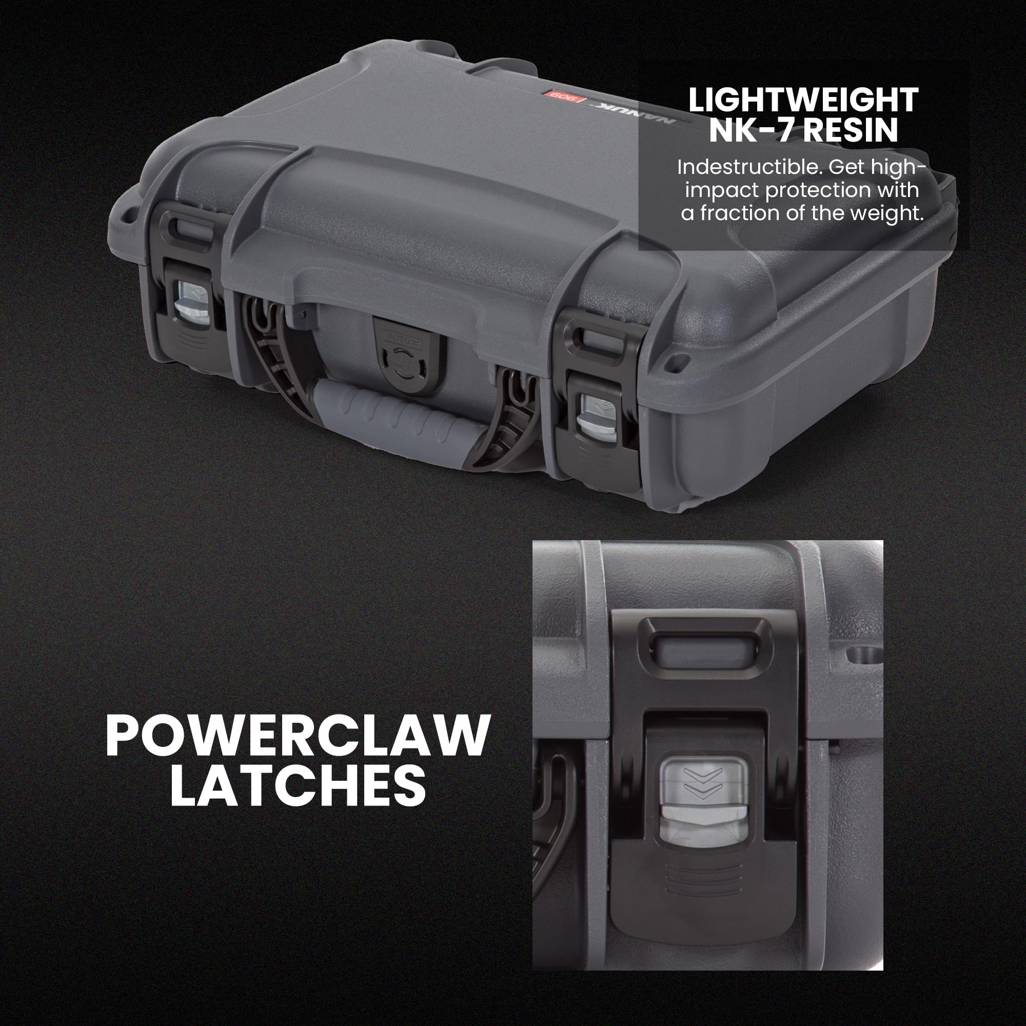 Hard Case NANUK 909 with Custom Foam Insert for Glock, IP67 Waterproof & Crushproof, Rugged Construction for Ultimate Protection, Made in North America – Graphite (12.6” x 9” x 4.4”)