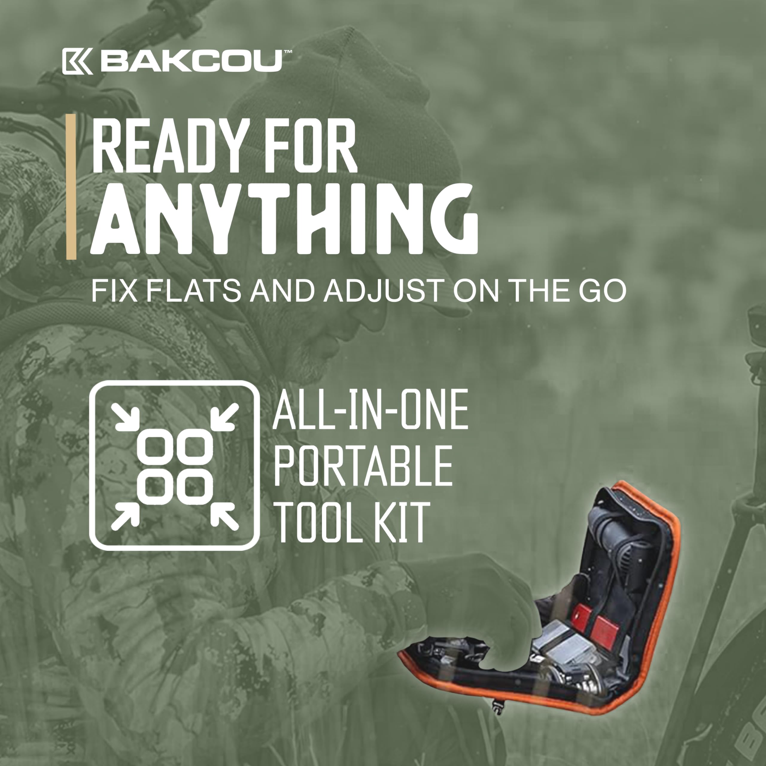 Trailside Bakcou Repair Kit - Portable eBike and Bicycle Repair Set, Chain Pliers, Multi-Tool, Pedal Wrench, Mini Pump, Tire Patches, Chain Breaker