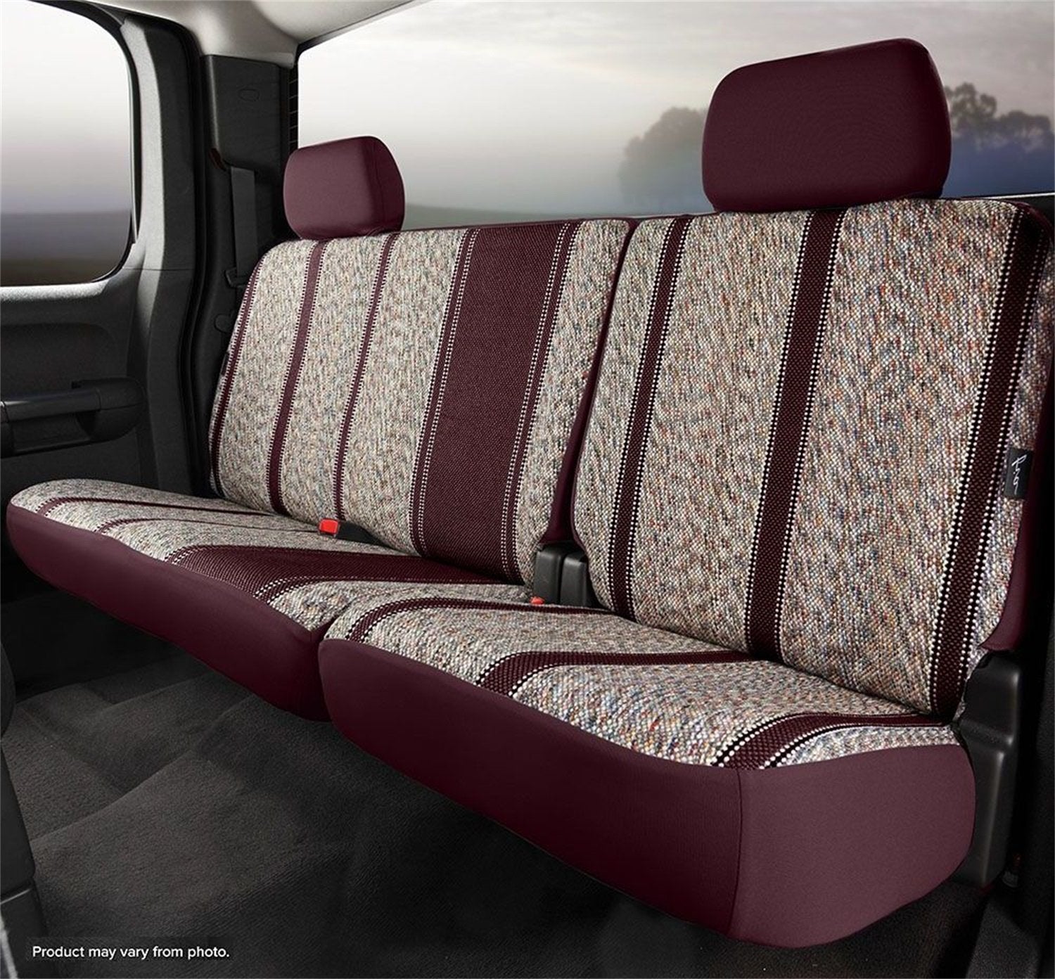 Fia Wrangler TR42-75WINE Custom Seat Cover; Saddle Blanket; Wine; Rear; Split Seat 40/60; Adjustable Headrests; Built In Center Seat Belt;