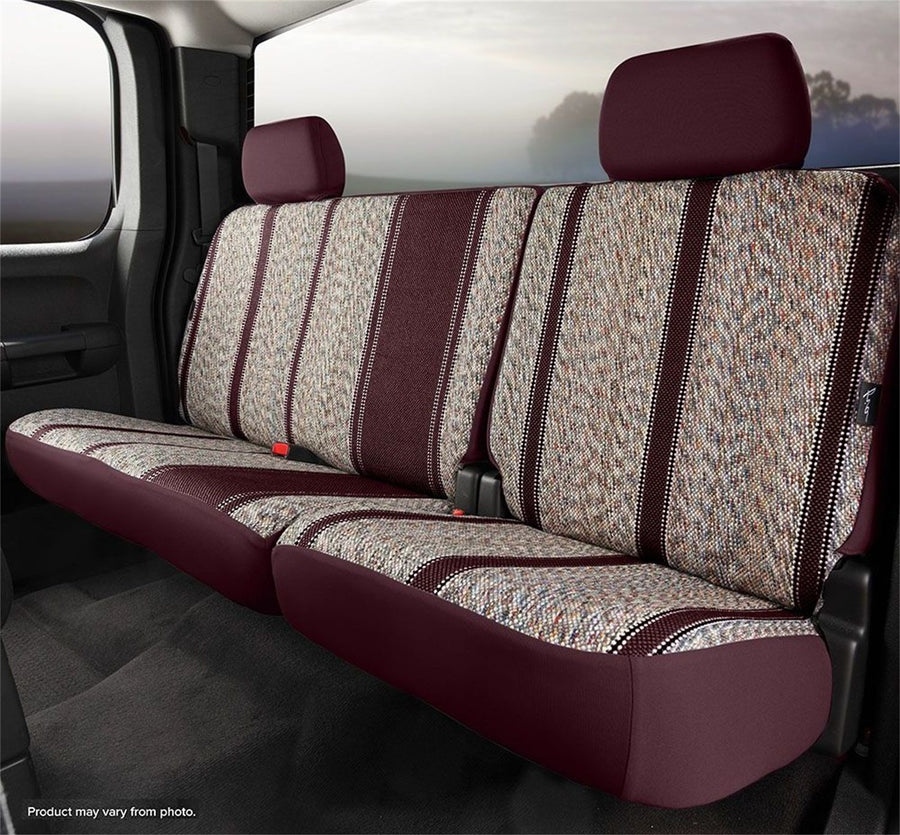 Fia Wrangler TR42-75WINE Custom Seat Cover; Saddle Blanket; Wine; Rear; Split Seat 40/60; Adjustable Headrests; Built In Center Seat Belt;