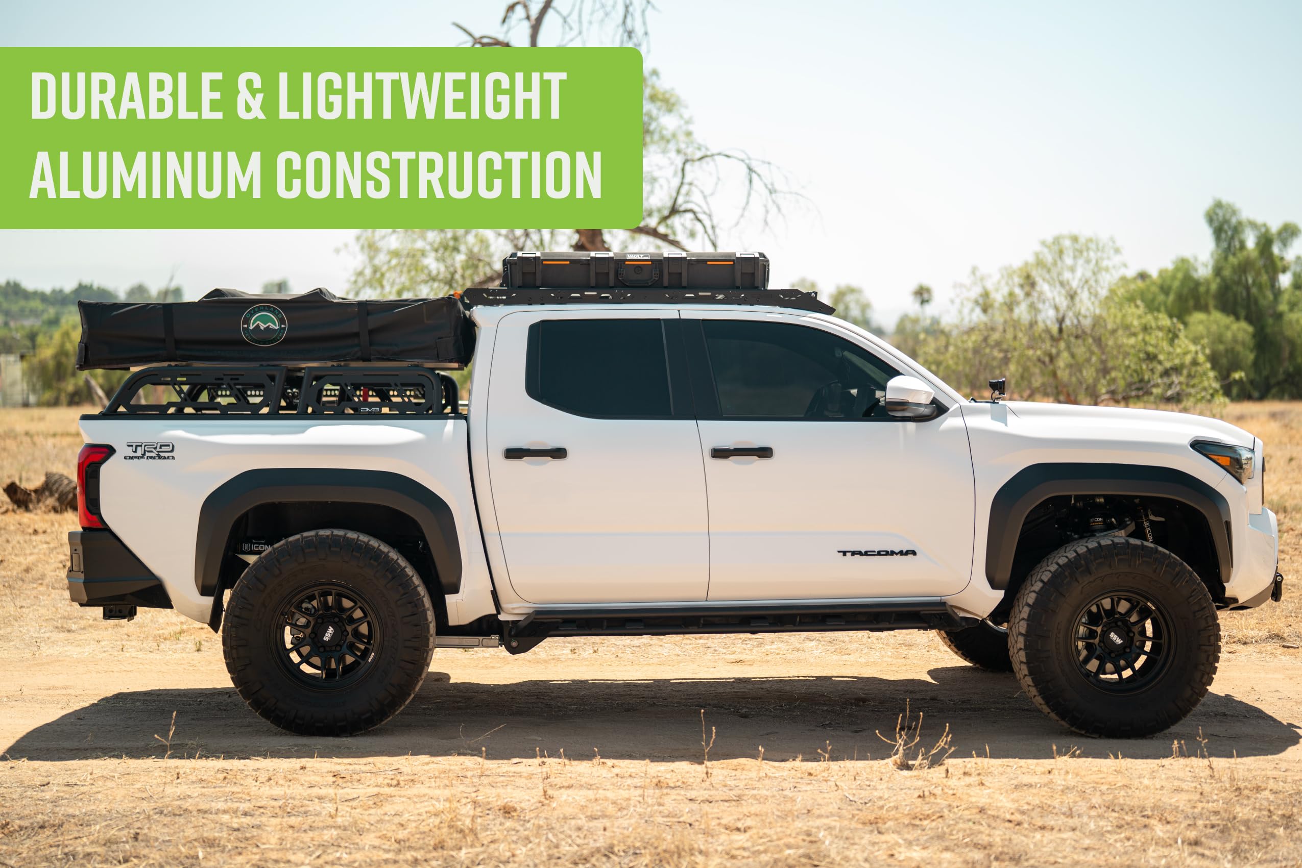 Light Mount Front for DV8 Offroad Roof Rack for 2024-2025 Toyota Tacoma Double Cab | Low-Profile Design | Runs (2) 20" Light Bars, (1) 40" Light Bar, or (10) 3" Pod Lights | Fully Bolt-On Installation