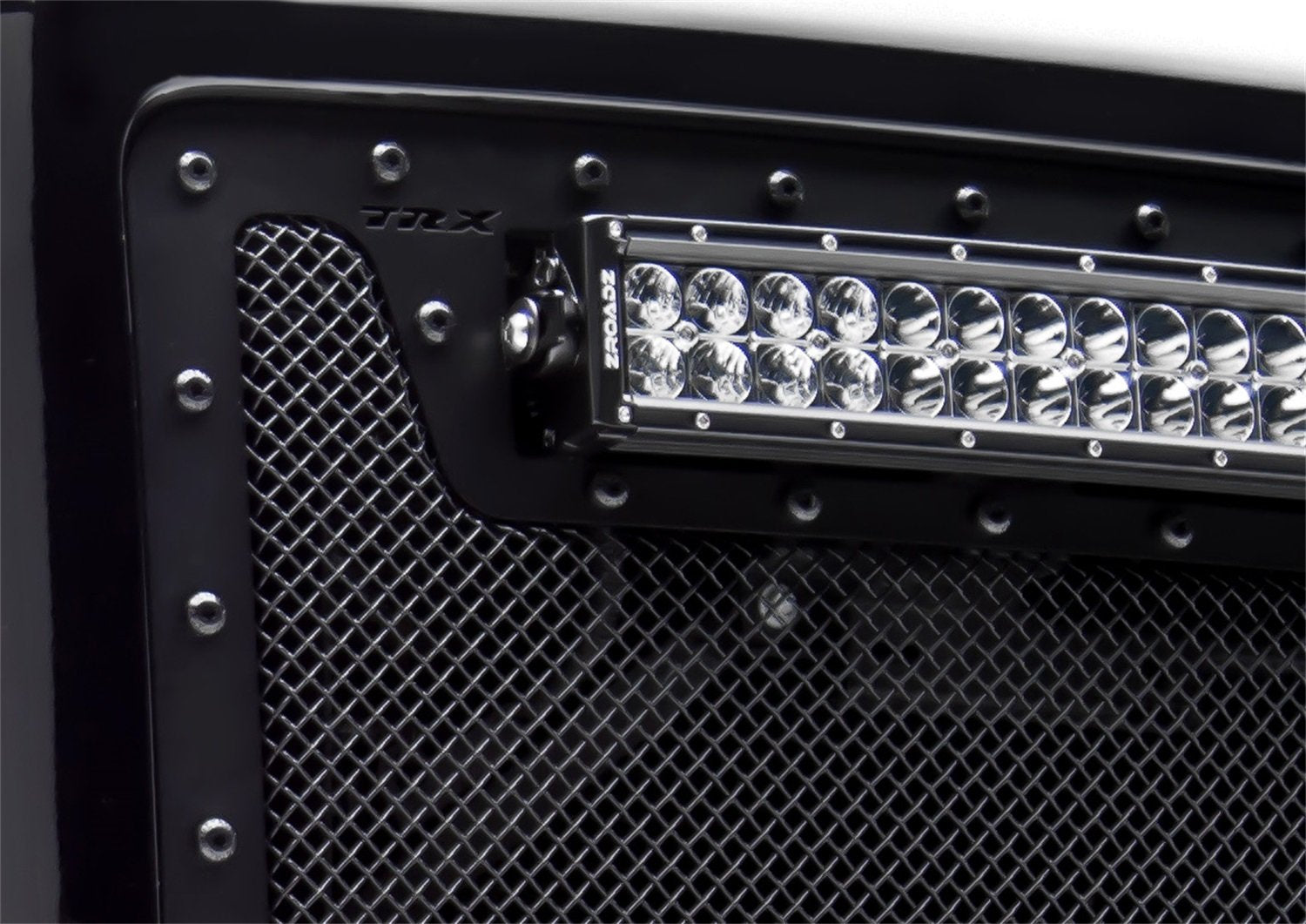 2015-2017 F-150 T-Rex Grilles Stealth Torch Bumper Grille, Black, 1 Pc, Insert, Black Studs with (2) 3" LED Cube Lights - PN #6325731-BR