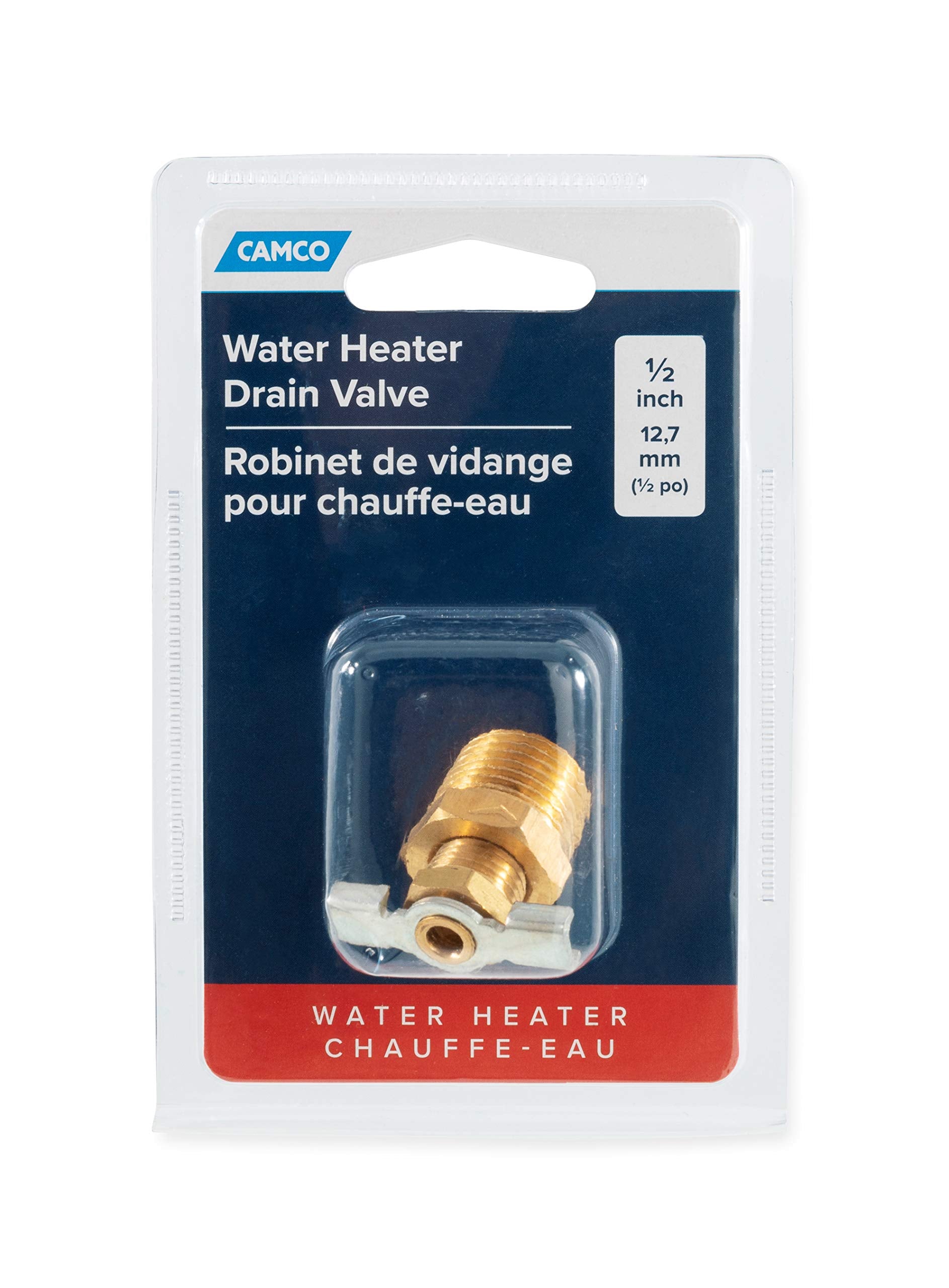 ½" Camco RV Water Heater Replacement Drain Valve - Replace Your Drain Valve RV Water Heater - Simple and Easy Installation - Durable Brass Construction - (11703)
