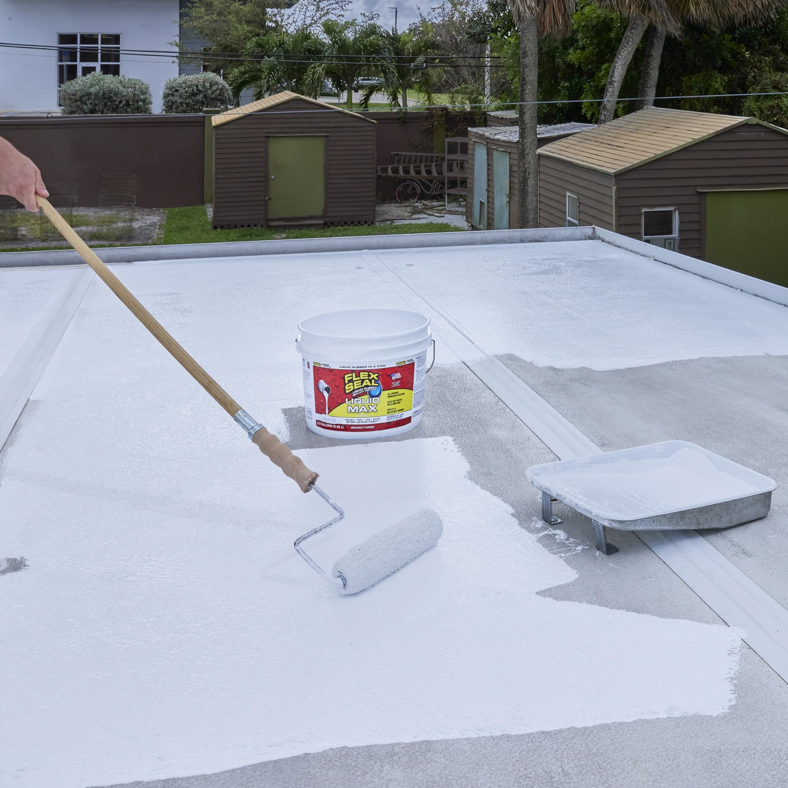 Flex Seal Liquid, Liquid Rubber Coating Sealant, Waterproof, Flexible, Breathable, UV Resistant, Roof Repair, Basements, RV, Campers, Trailers, Marine, EPDM, MAX, White, 2.5 Gallon
