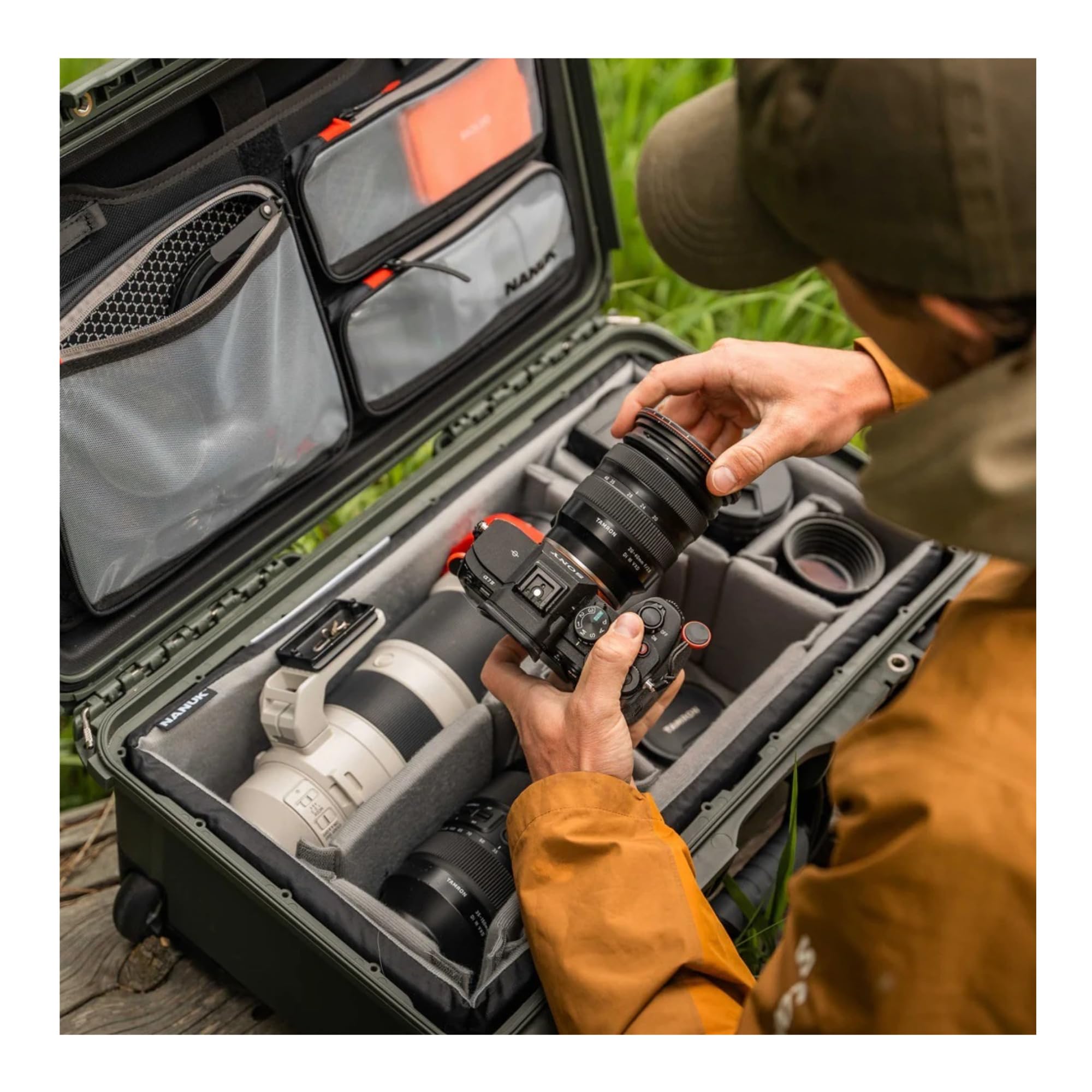 Pro Photo Kit NANUK 935 – Waterproof Travel Camera Hard Case with Padded Dividers and Wheels, 22” x 14” x 9” - Dustproof and Impact Resistant, Airline Carry-On Approved – Olive
