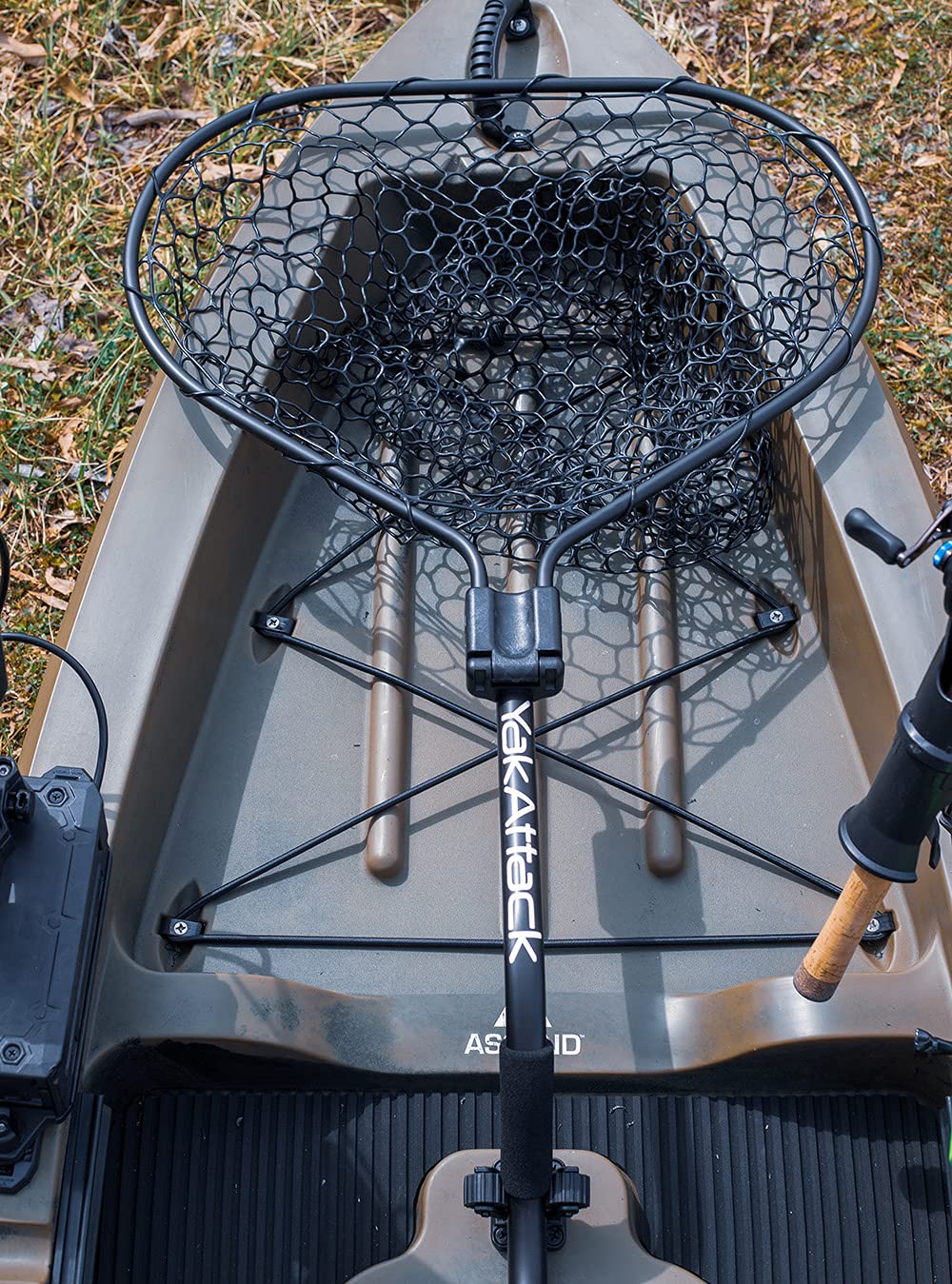 YakAttack Landing Net® Leverage with Foam Extension – 20" x 21" Hoop | 54" Overall Length | Folding Kayak Fishing Net | Forearm Grip | Rubber Netting | Track Mount Storage Compatible