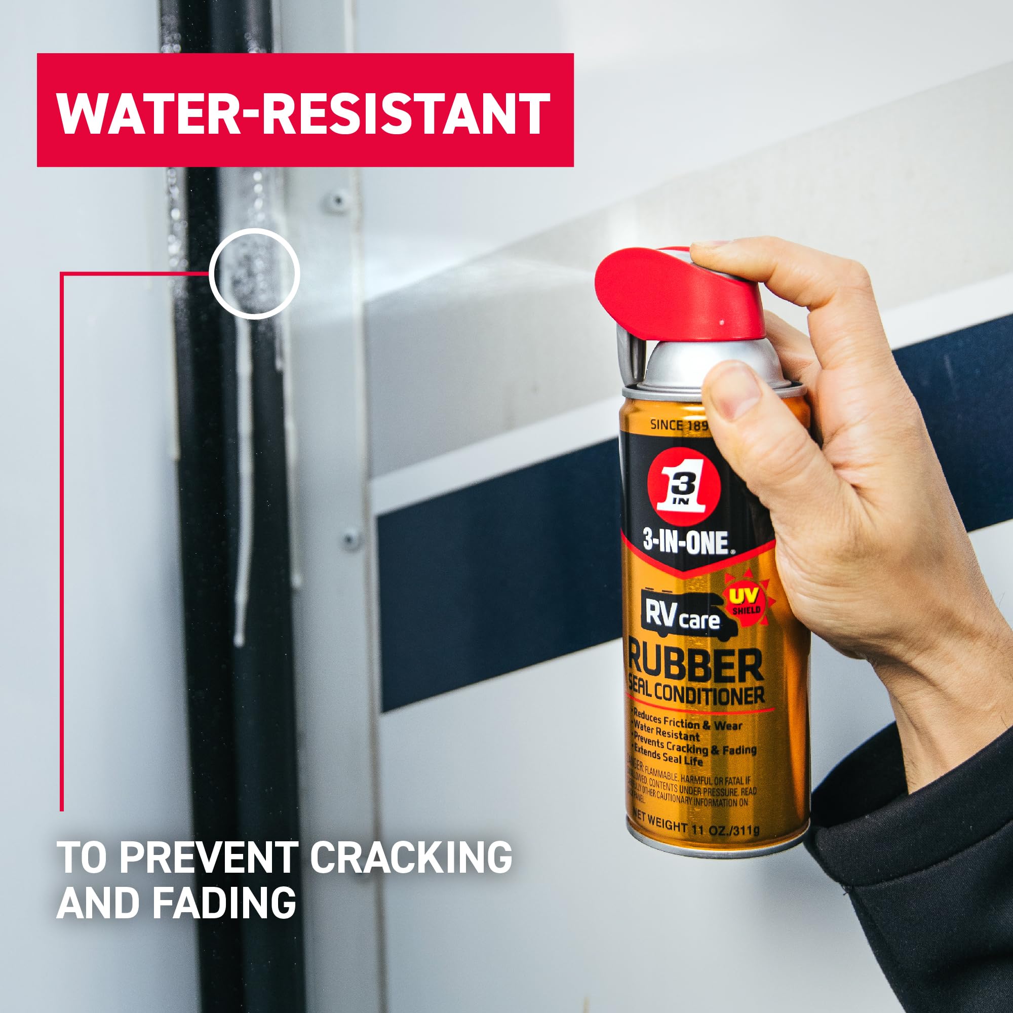 RVcare 3-IN-ONE Rubber Seal Conditioner with SMART STRAW SPRAYS 2 WAYS, 11 OZ
