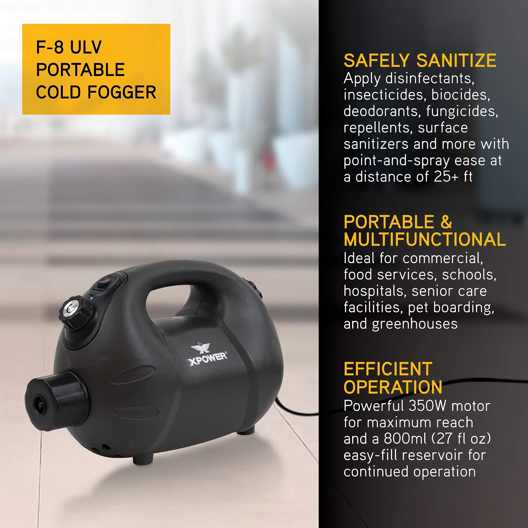 XPOWER F-8 ULV Fogger, Cold Mist Blower, and Sprayer for Cleaning, Disinfecting, Pest Control and Odor Elimination, 20+ Ft. Spray Distance, 0.8 L Tank Capacity