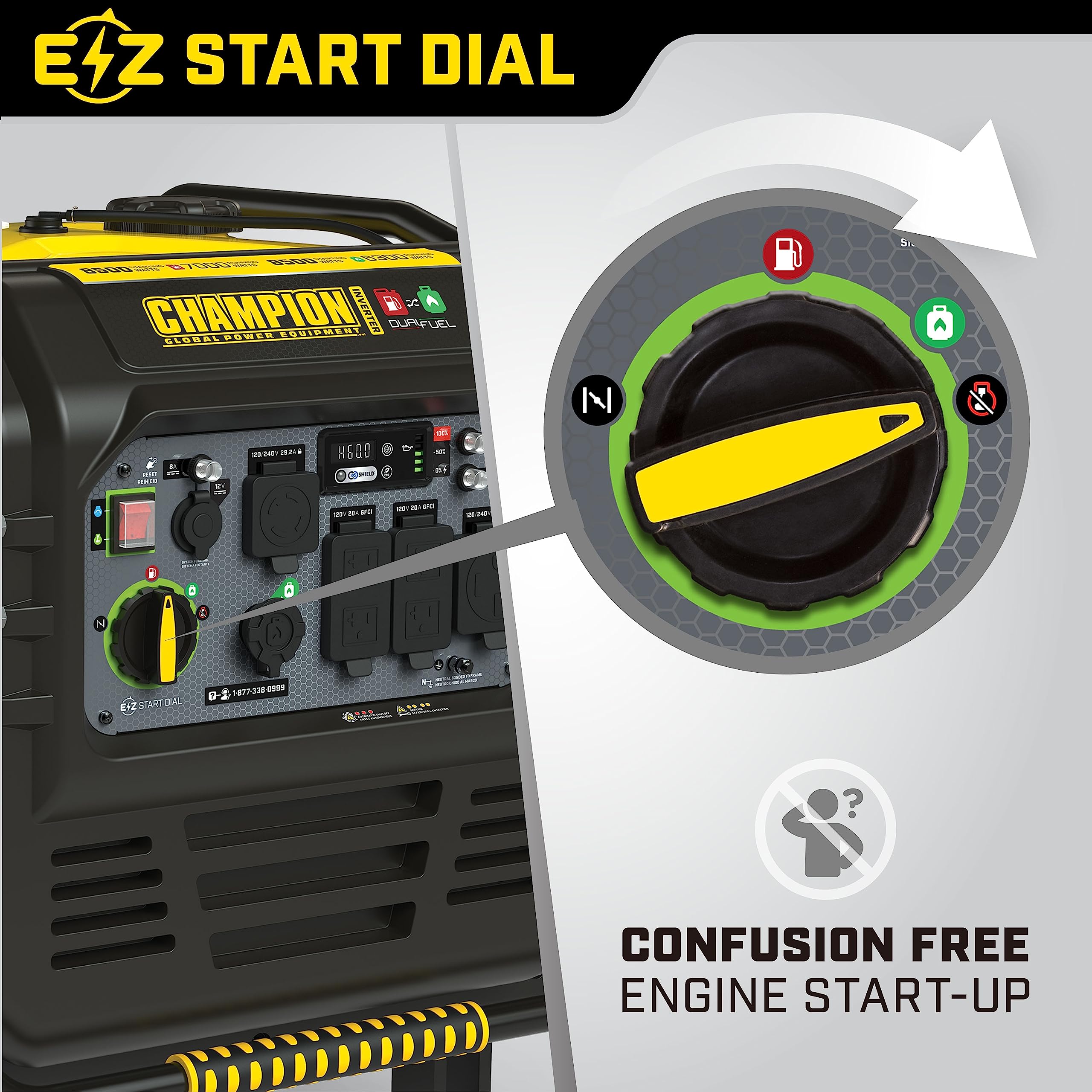 8500-Watt Champion Power Equipment Electric Start Dual Fuel Home Backup Portable Inverter Generator with Quiet Technology and CO Shield