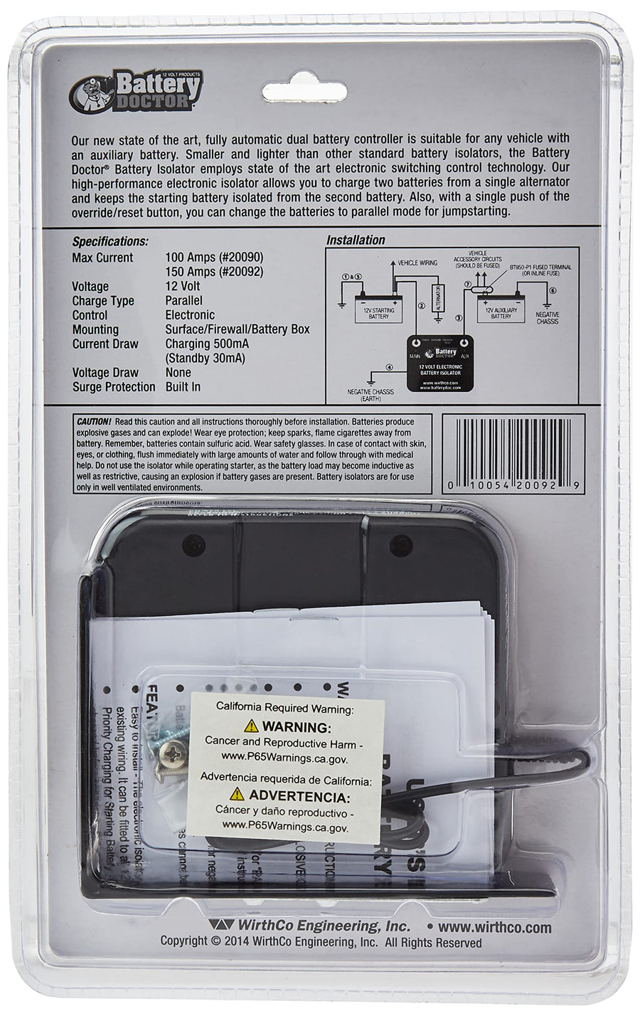 Battery Doctor WirthCo 1213.1241 20092 125 Amp/150 Amp Battery Isolator , Black
