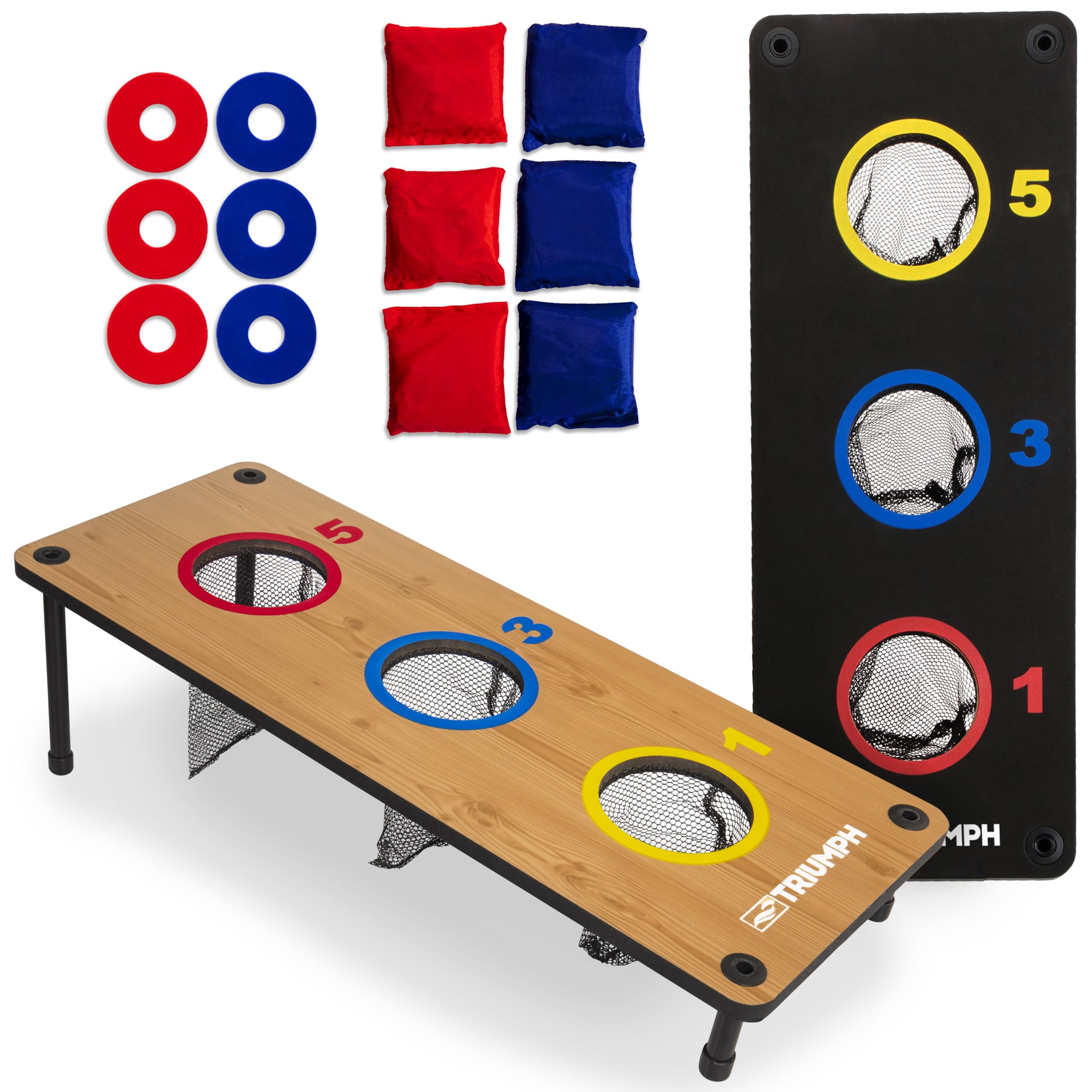 2-in-1 Triumph Sports Bag Toss/Washer Toss Combo - Includes 2 Game Platforms, 6 Toss Bags, 6 Washers