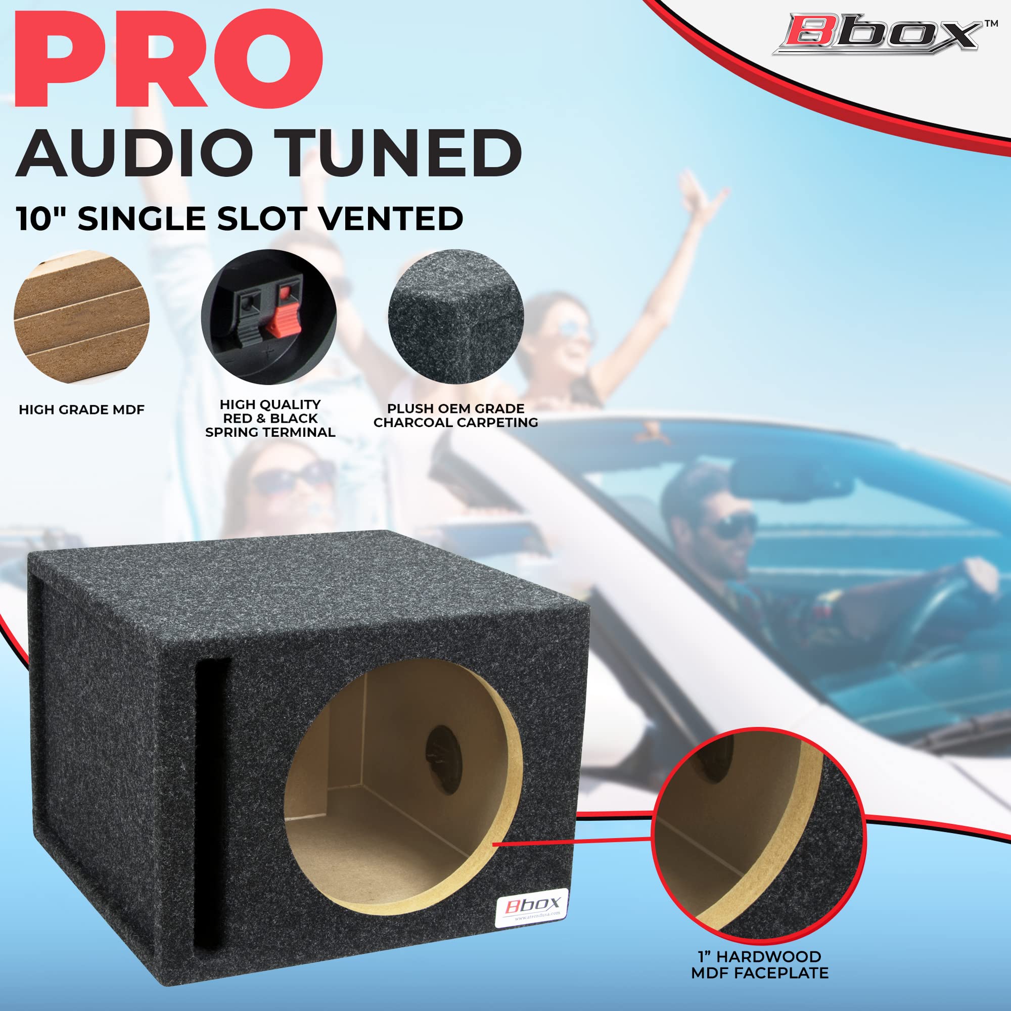 10” Bbox Pro-Tuned Single Vented Subwoofer Carpeted Enclosure - Subwoofer Box Improves Audio Quality, Sound & Bass,Charcoal