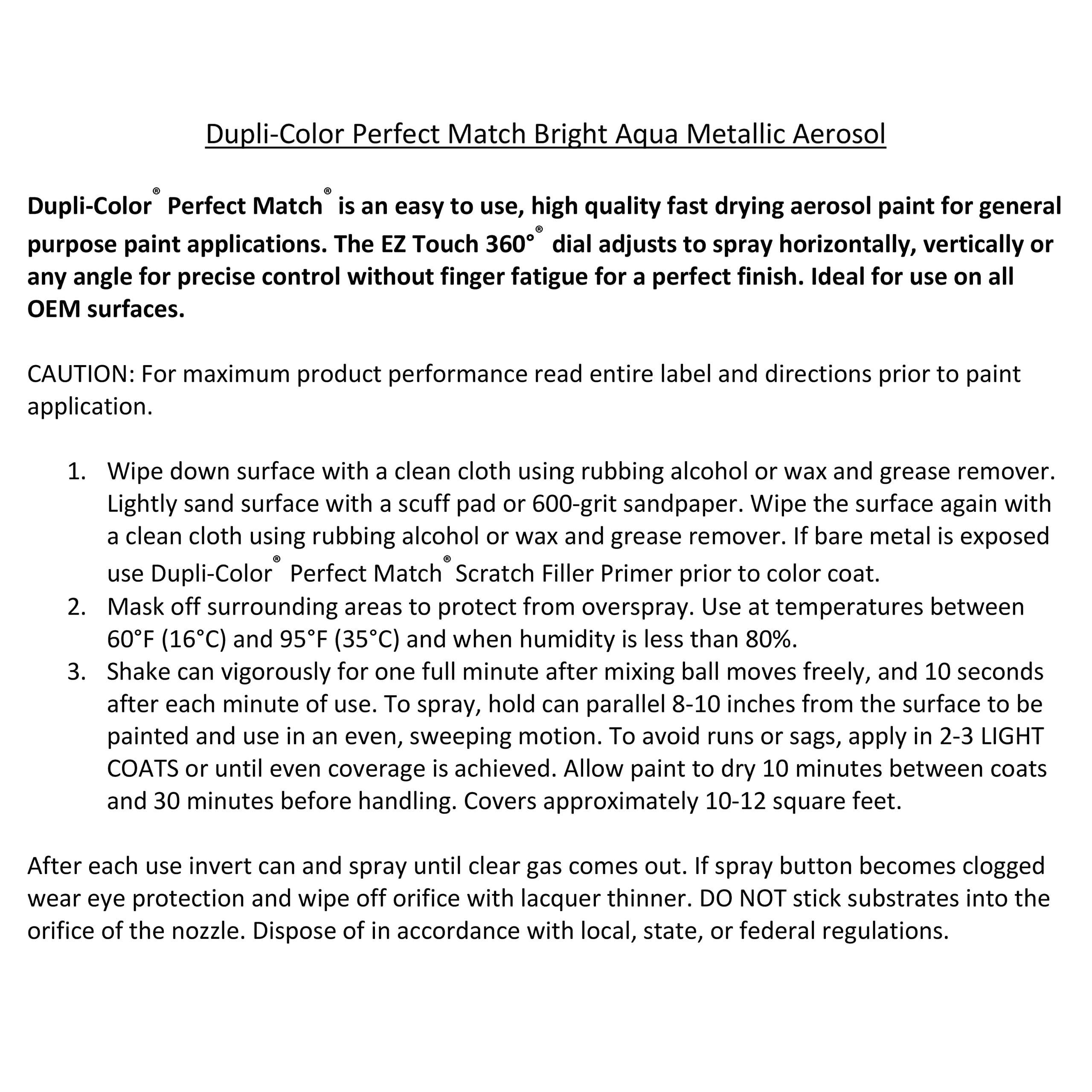 Dupli-Color Perfect Match Automotive Spray Paint – Bright Aqua Metallic General Motors, 43 WA9796, 43 WA243A – 8 oz. Aerosol Can