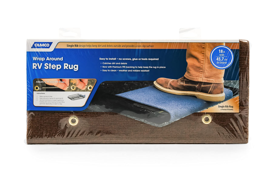 Wrap Around Camco RV/Camper Step Rug | Features Premium TPE Backing for More Grip on RV Stairs | No Tool Installation | Measures 17.5” x 18” (42906)