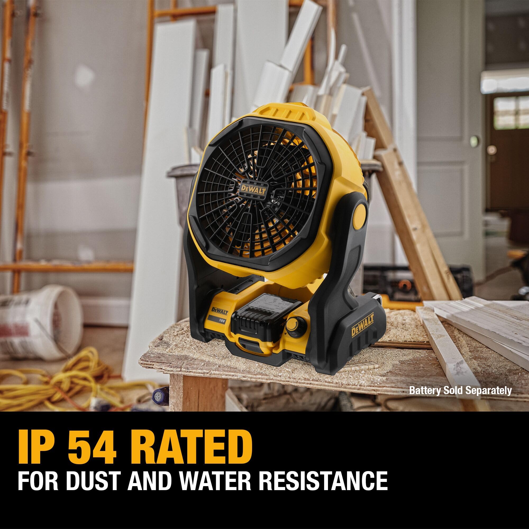 DEWALT Portable Fan 20V MAX, Battery Powered Rechargeable Cordless Shop Fan, Up to 4.5 Hrs Runtime, Variable Speed, 650 CFM, Tool Only (DCE512B)