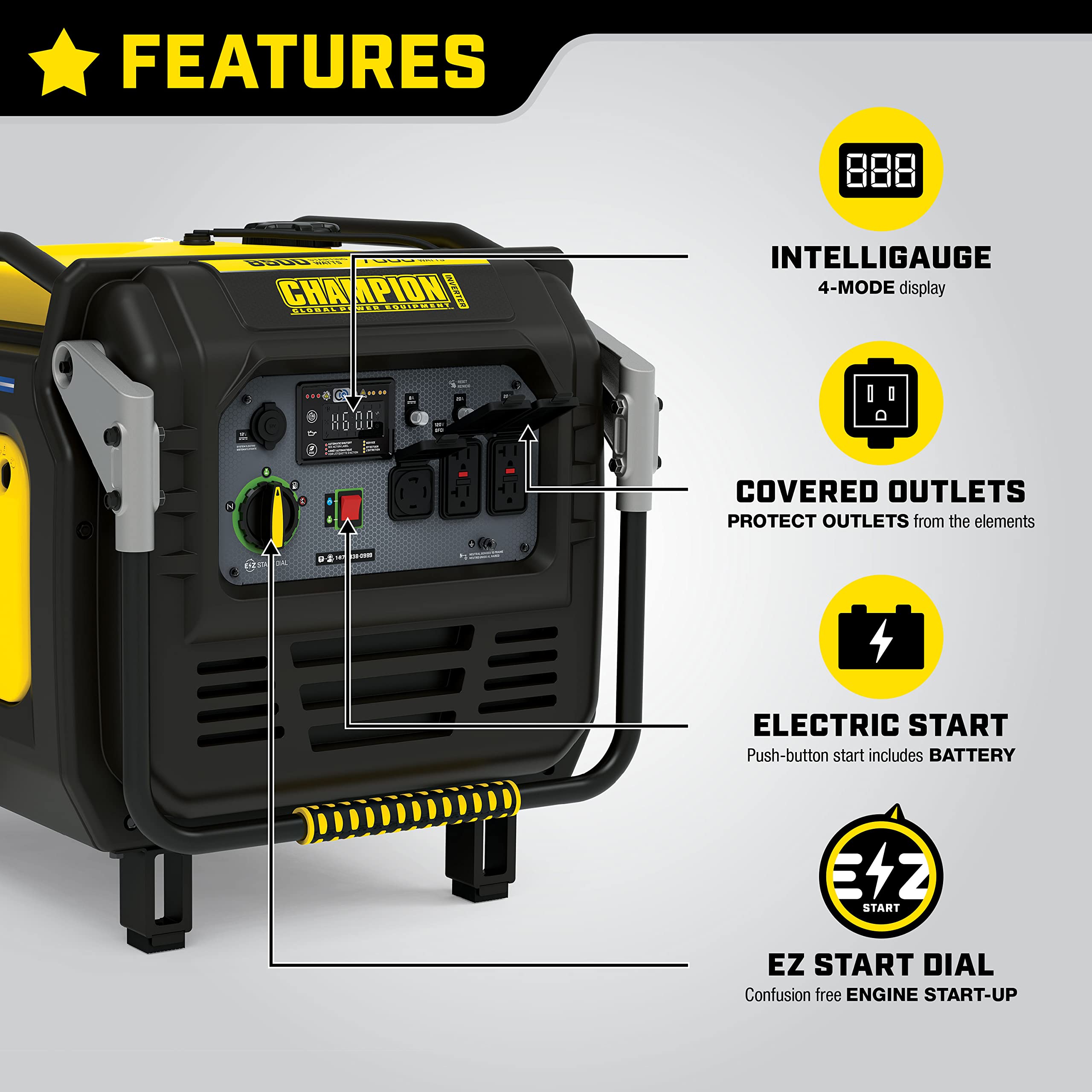 8500-Watt Champion Power Equipment Electric Start Home Backup Portable Inverter Generator with Quiet Technology and CO Shield
