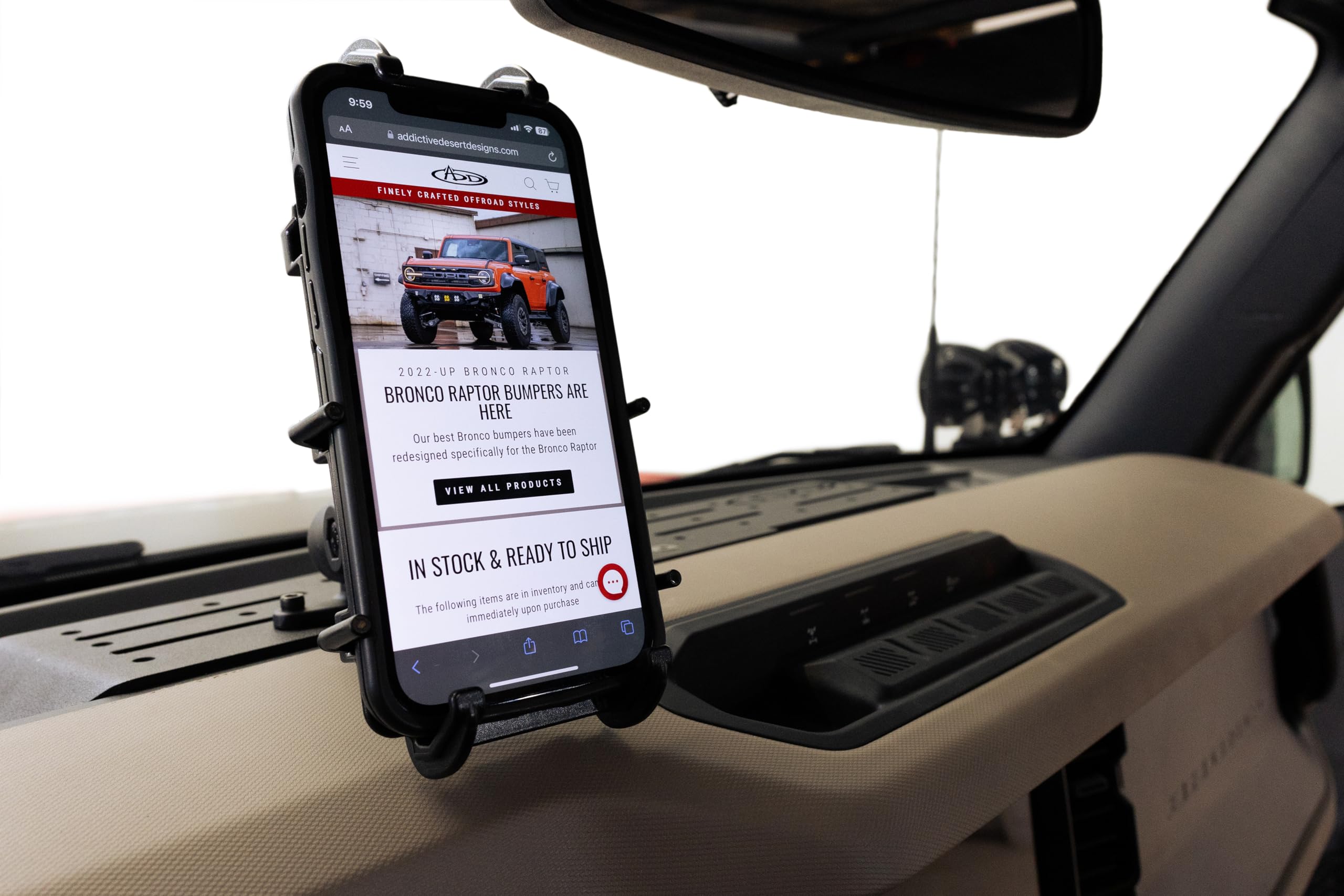 Digital Device Dash Mount Addictive Desert Designs for The 2021-2024 Ford Bronco & Bronco Raptor | Perfect for Mounting Smartphones, GPS, Radio, Tablet, & Other Devices | Made in The USA