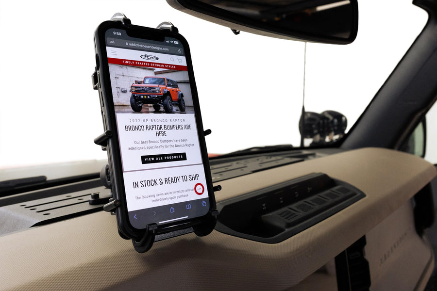 Digital Device Dash Mount Addictive Desert Designs for The 2021-2024 Ford Bronco & Bronco Raptor | Perfect for Mounting Smartphones, GPS, Radio, Tablet, & Other Devices | Made in The USA