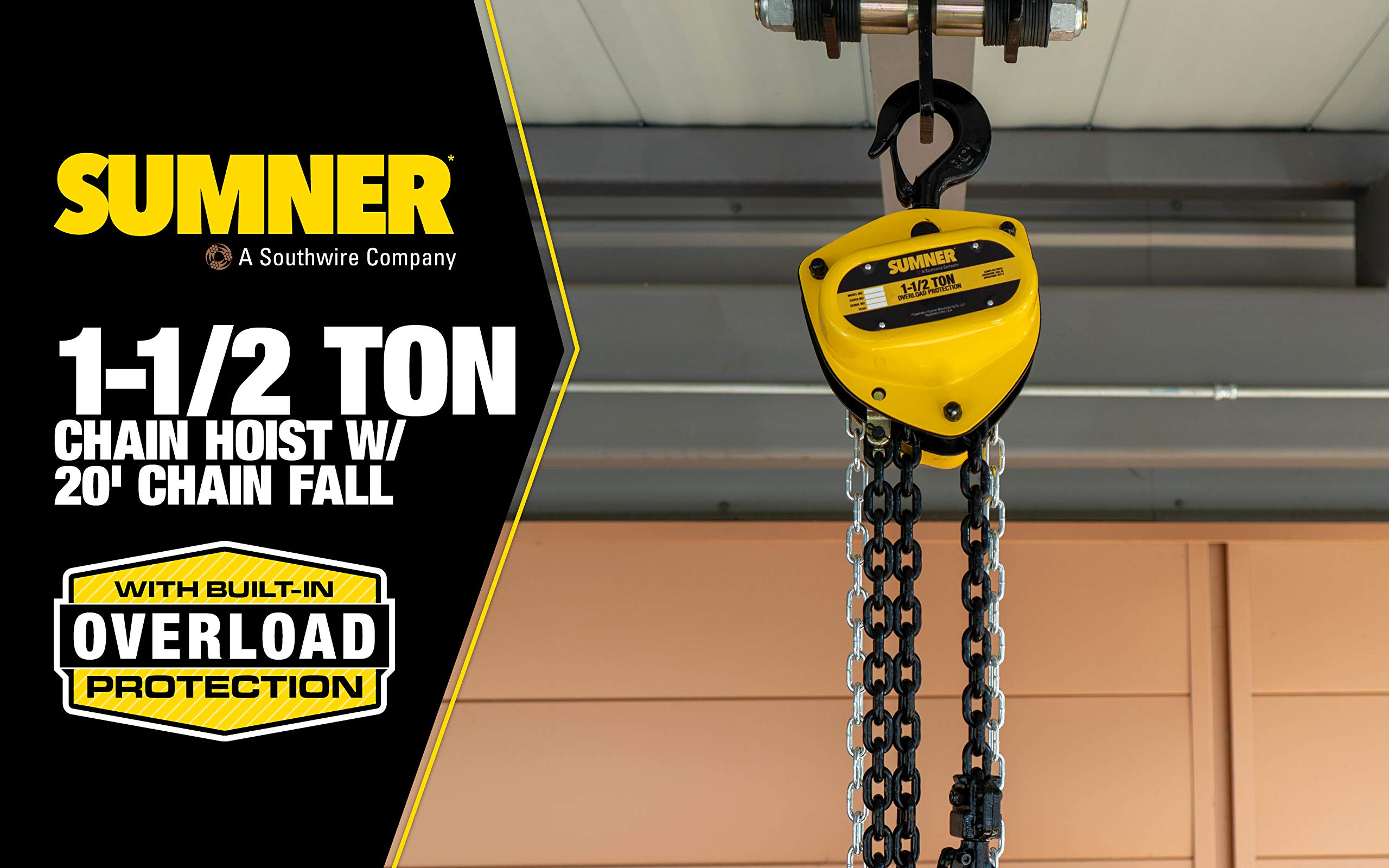 SUMNER Southwire 1-1/2 Ton Chain Hoist with 20 ft. Chain Fall and Overload Protection