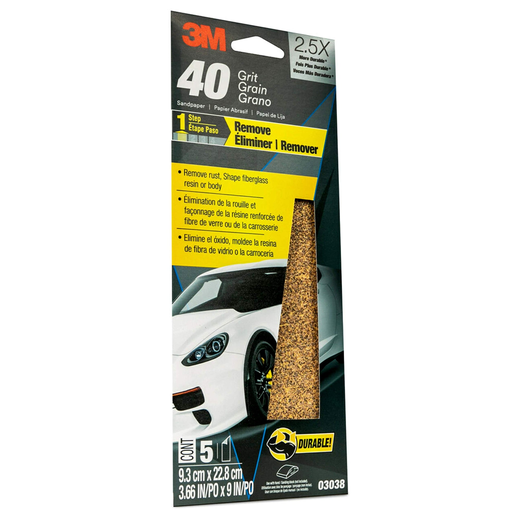 3M Sandpaper, 40 Grit, 03038, 5 Sheets, 3 2/3 in x 9 in
