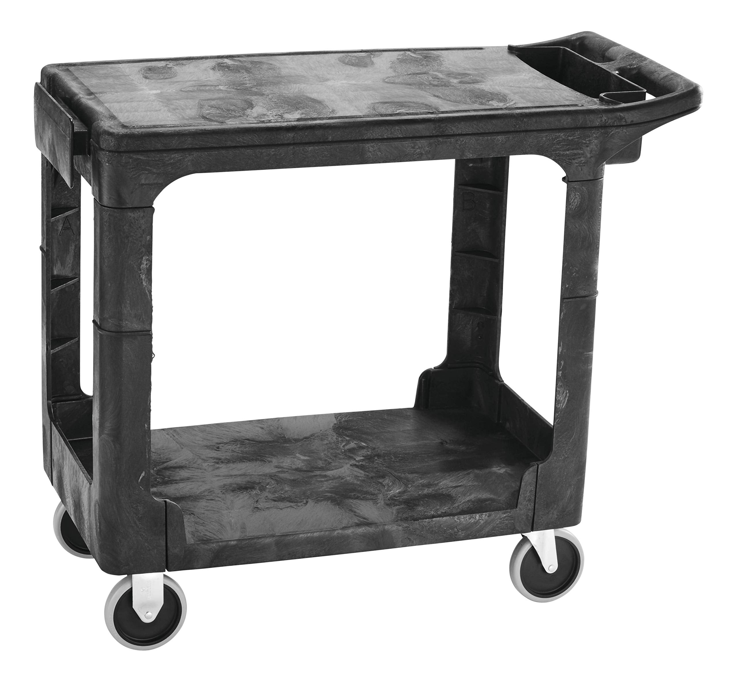 Rubbermaid 2-Shelf Commercial Products Utility/Service Cart Small Flat Shelves Storage Handle 500 lbs. Capacity for Warehouse/Garage/Cleaning/Manufacturing