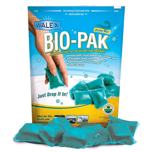 Walex Black Holding Tank Deodorizer & Waste Digester Bio-Pak Drop-Ins - Advanced Enzyme Formula for Rapid Breakdown of Waste & Paper, Removes Odors & Cleans Tank, Ocean Mist, 10-Pack