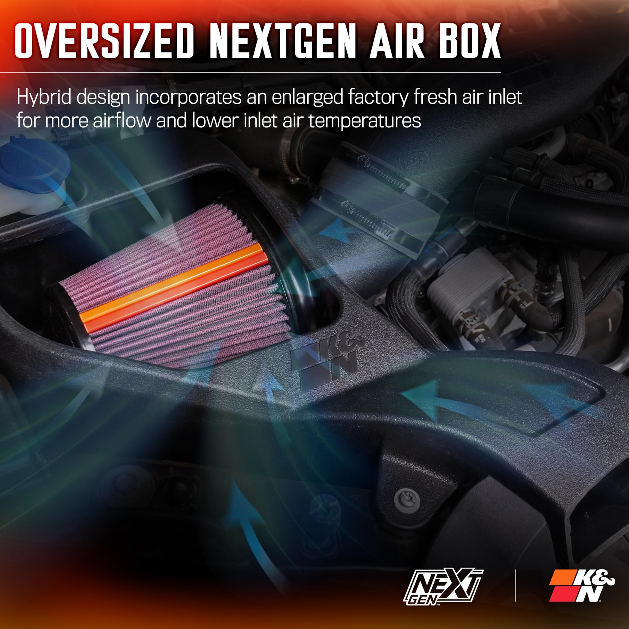 Cold Air Intake System K&N NextGen: High-Flow Cotton Filter: Compatible with 2024-2025 FORD: Ranger Raptor, 50-2628