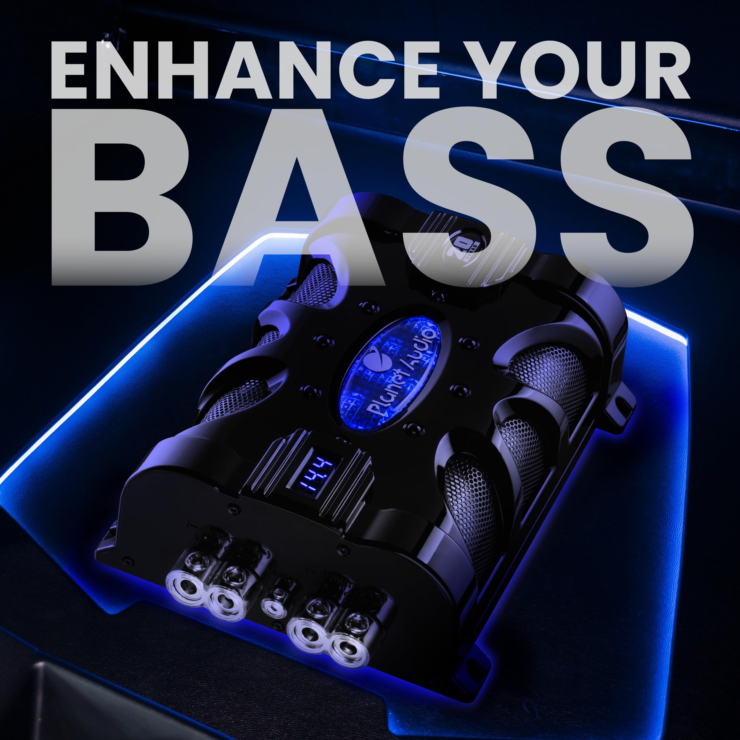 Car Capacitor Planet Audio PC20F - 20 Farad, Energy Storage, Enhance Bass from Stereo, Warning Tones, LED Voltage Meter