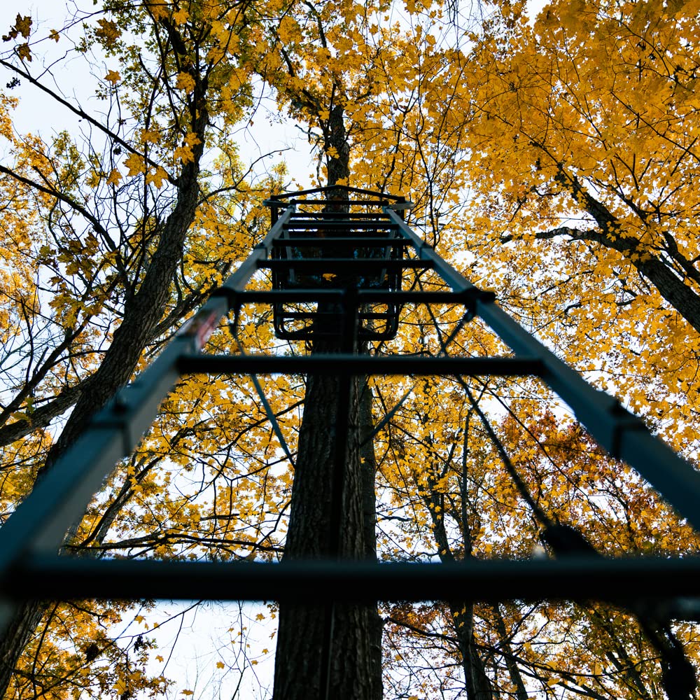 Rivers Edge 1-Man Jumbo Jack Ladder Stand, RE658, 17’1” Height, Wide Flip-Up TearTuff Mesh Seat, Jumbo Platform, Flip-Out Footrest, 2-Way Adjustable Shooting Rail