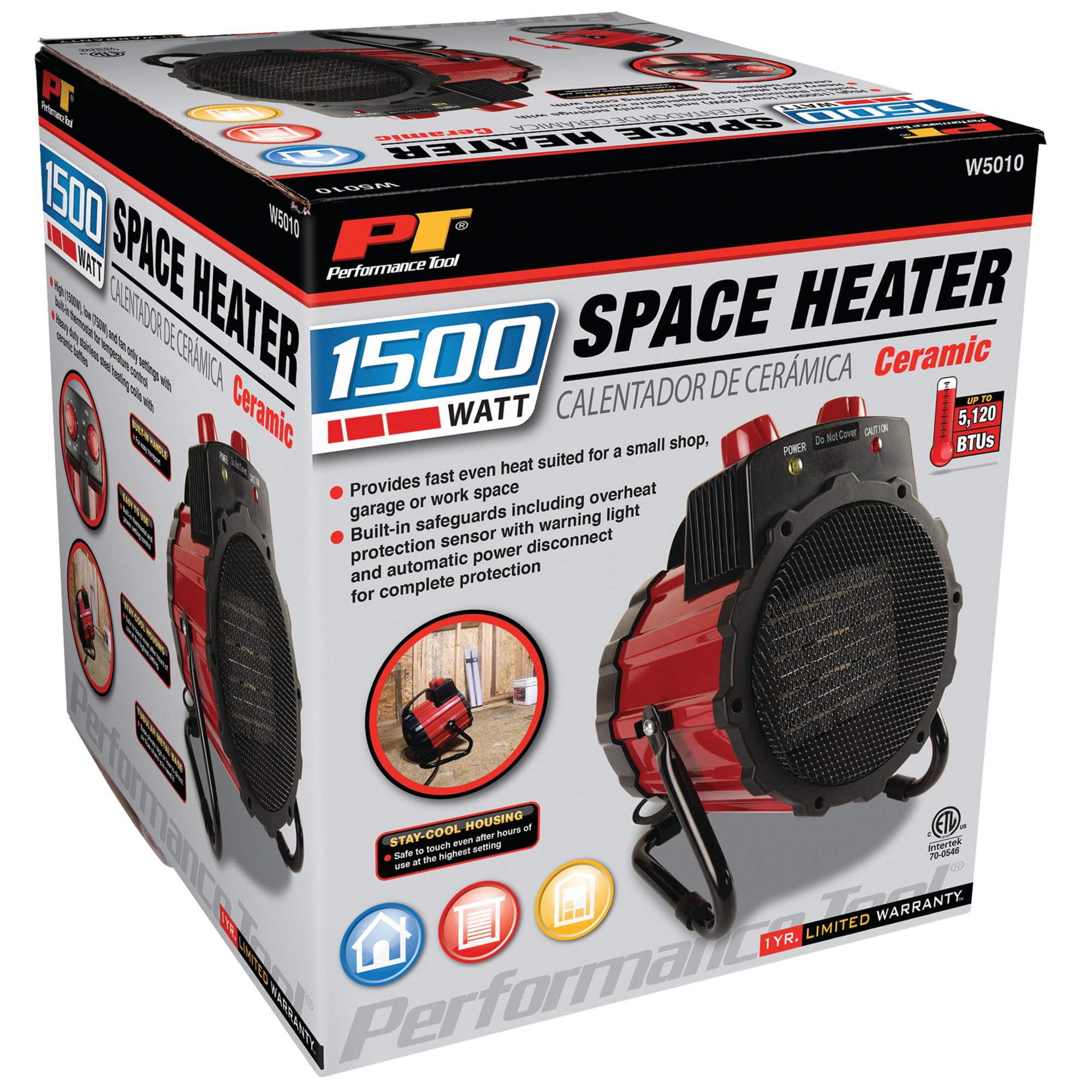 1500W Performance Tool W5010 Ceramic Small Electric Space Heater with Thermostat