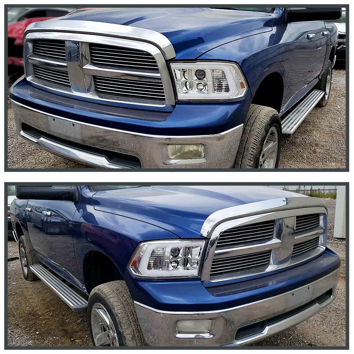 LED Light Bar Projector Headlights SPEC-D TUNING Compatible with 2009-2018 Dodge Ram 1500 2500 3500, Left + Right Pair Headlamps Assembly