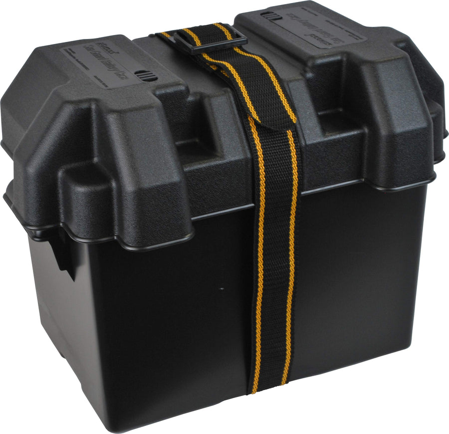Attwood Standard Vented Battery Box 9065-1 with Mounting Strap, Fits Group 24 Batteries, Black