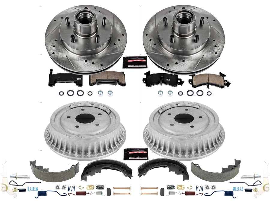 Power Stop K15049DK Z23 Carbon Fiber Brake Pads Front and Rear with Drilled & Slotted Brake Drums Kit For Chevrolet LLV, Chevrolet S10, Chevrolet S10 Blazer, GMC Jimmy, GMC Sonoma [Model Specific]