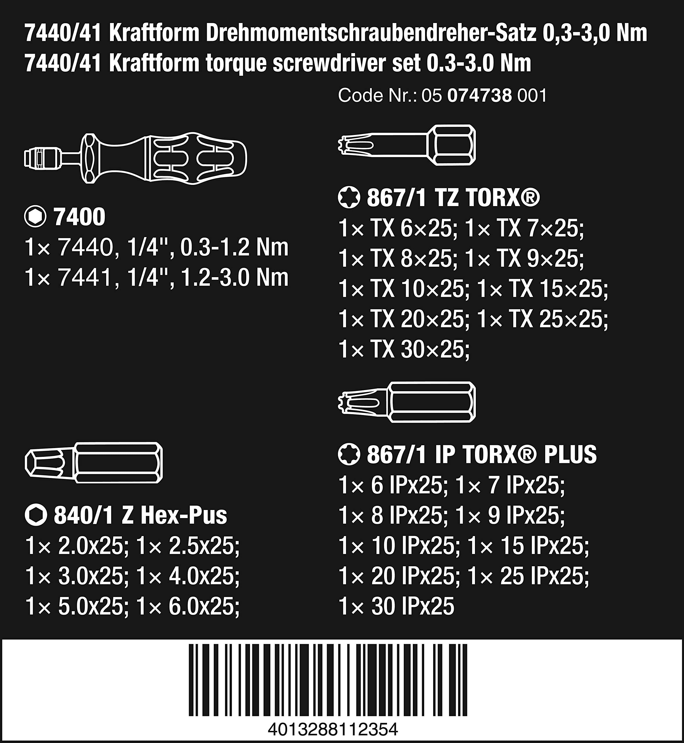 Wera - 7440/41 Kraftform 5074738001 Torque Screwdriver 0.3-3.0 Nm and Bit Set, 26-Piece