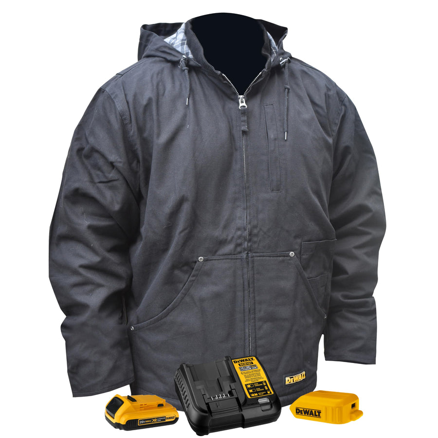 DEWALT Heated Heavy Duty Work Coat With 2.0ah Battery and Charger, Black, 2X US Adult Unisex