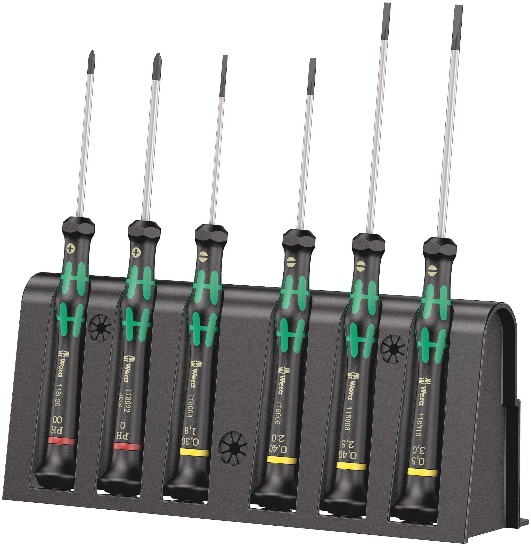Wera - 2035/6 A Kraftform Micro Slotted/Phillips Electronics Screwdriver Set and Rack, Multi, 6-Pieces