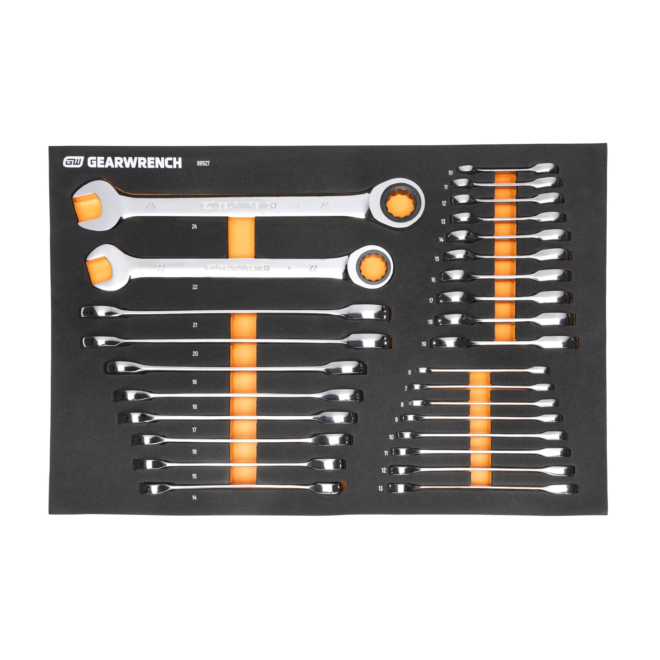 28 Piece GEARWRENCH 72T Metric Standard & Stubby Ratcheting Wrench Set with EVA Foam Tray - 86527