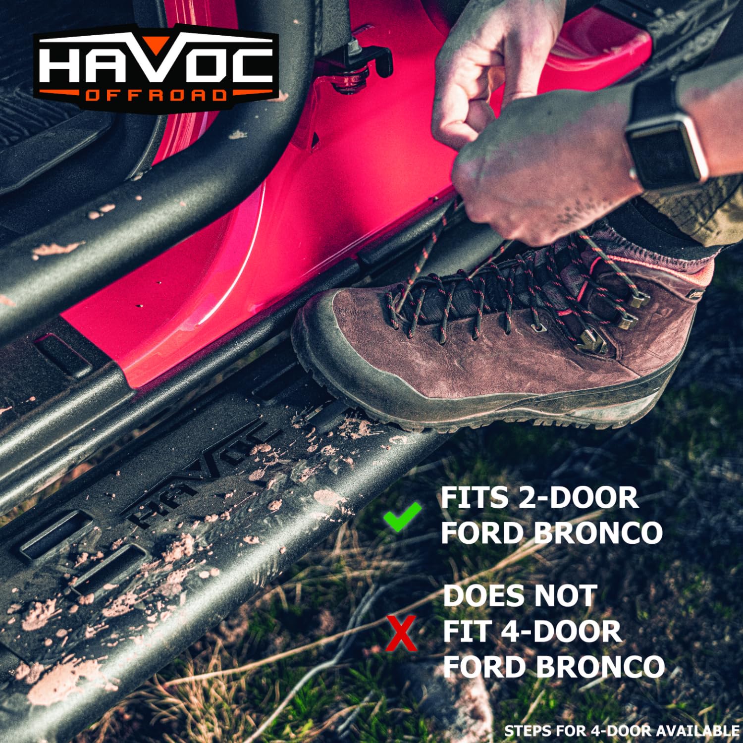 TrailCrawler Steps HAVOC OFFROAD for Ford Bronco 2-Door | Corrosion Resistant, Steel, Black | HFB-06-001 | 2021-2025 Ford Bronco, 2-Door