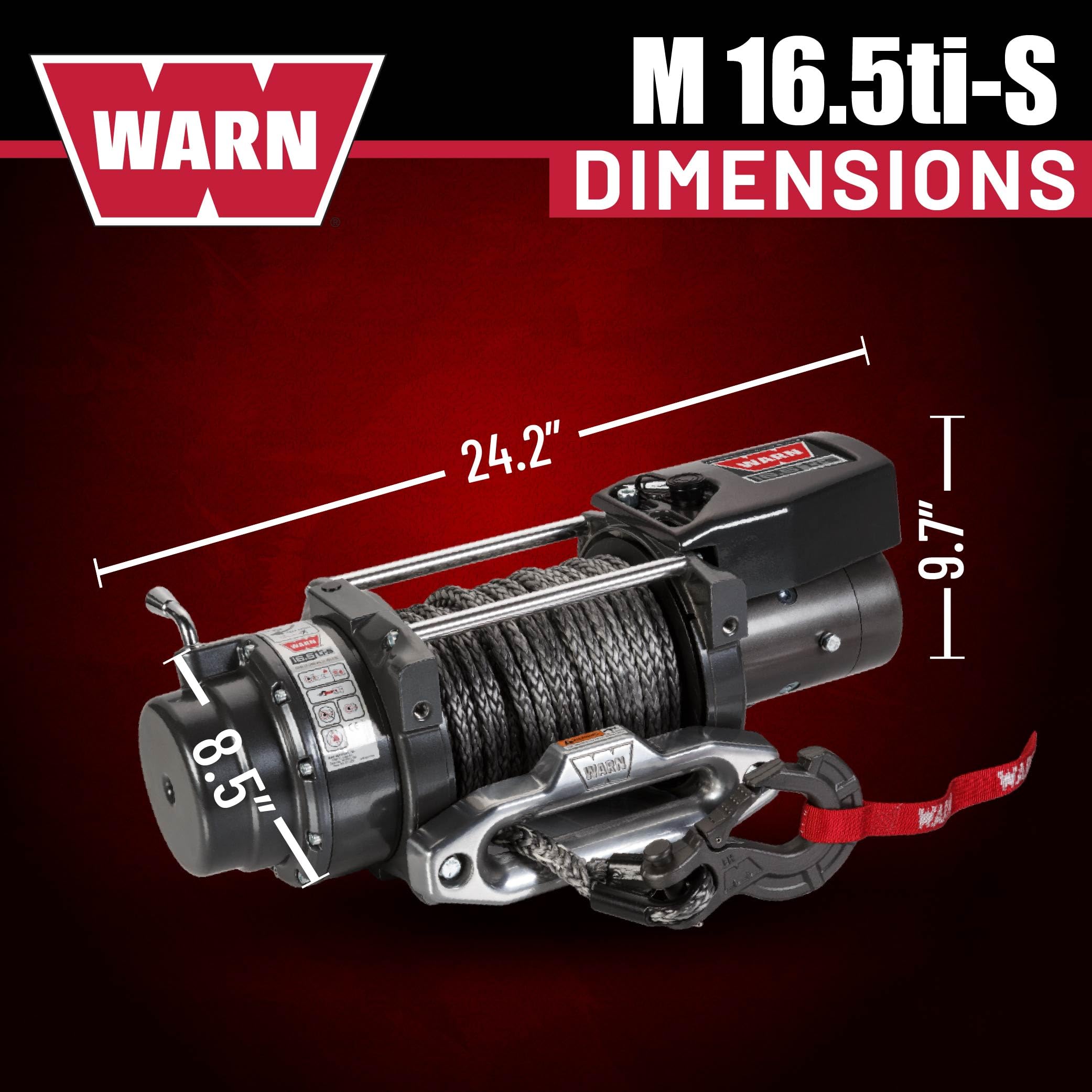 16.5ti-S WARN Heavyweight Winch – 16,500 lb Pulling Capacity, Synthetic Rope, Advanced Sealed Motor, Waterproof Design, All-Metal Gear Train for Off-Road Recovery & Industrial Use
