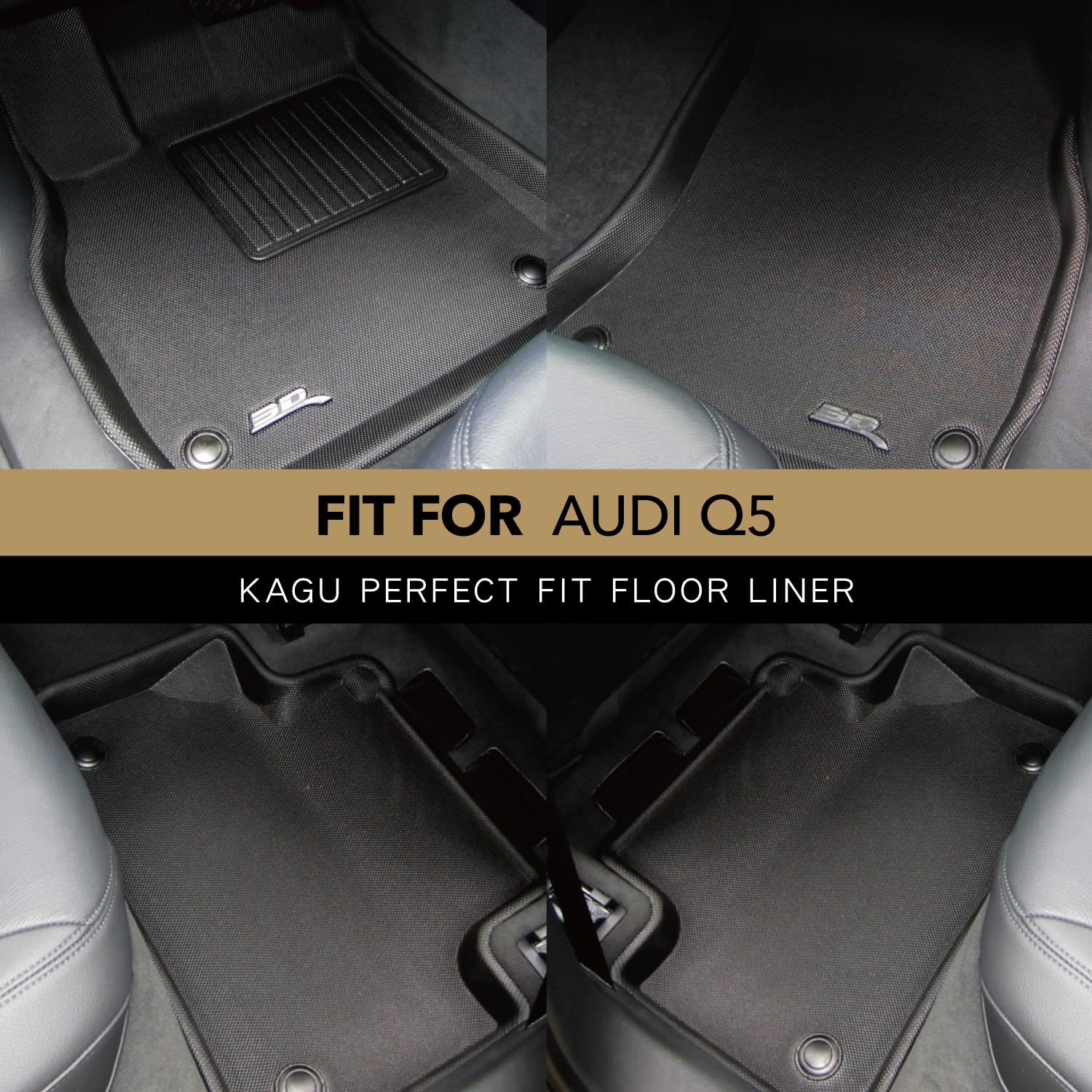 3D MAXpider Kagu Custom Fit Floor Mat (Black) Compatible with Audi Q5/SQ5 (FY/80A) 2018-2026/Q5/SQ5 Sportback 2022-2026/Q5 PHEV 2021-2026 - Full Set