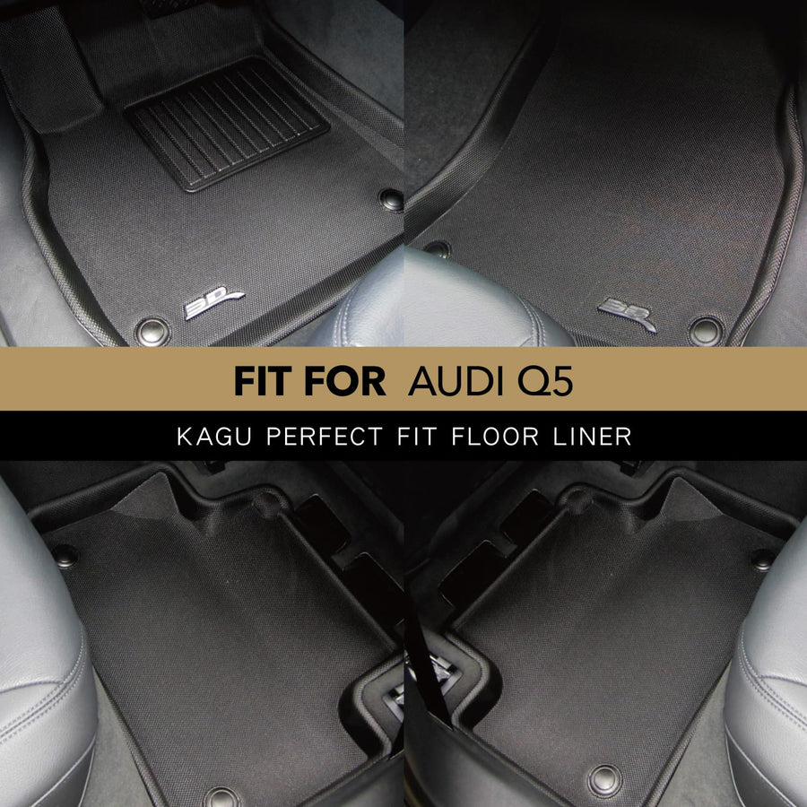 3D MAXpider Kagu Custom Fit Floor Mat (Black) Compatible with Audi Q5/SQ5 (FY/80A) 2018-2026/Q5/SQ5 Sportback 2022-2026/Q5 PHEV 2021-2026 - Full Set