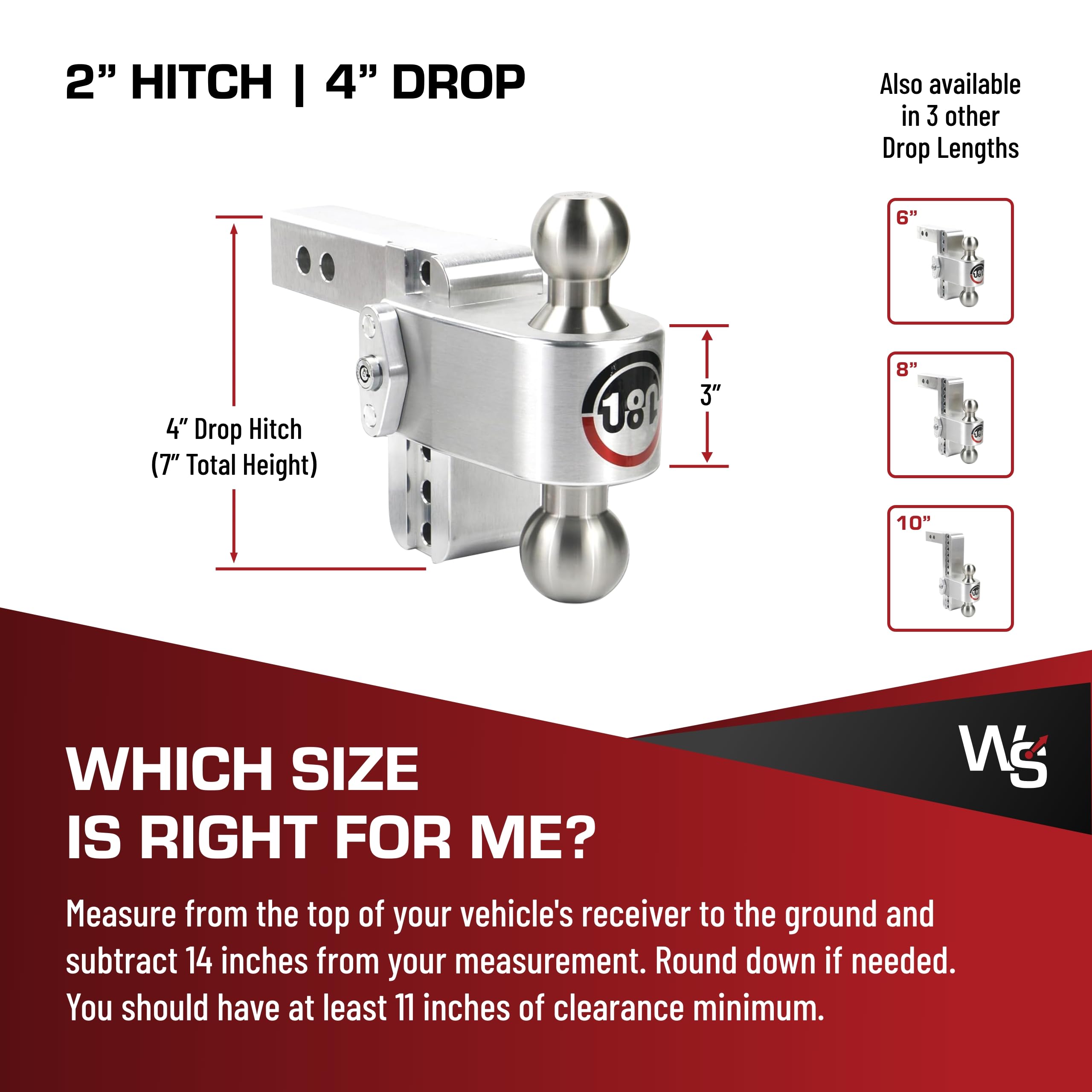 180-Degree Weigh Safe Trailer Hitch - Adjustable Trailer Hitch for Towing - Compatible with 2" Receivers - 4" Drop, Stainless Steel Tow Balls, 12,500 GTW, 2-Piece Lock Set