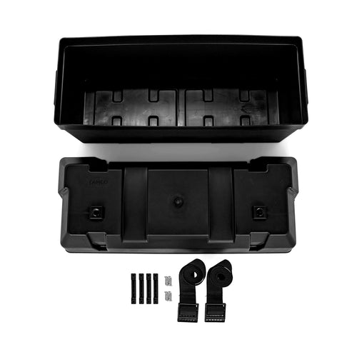 Heavy Duty Camco Double Battery Box with Straps and Hardware - Group GC2 | Safely Stores RV, Automotive, and Marine Batteries | Measures Inside 21-1/2" x 7-3/8" x 11-3/16" | (55374)