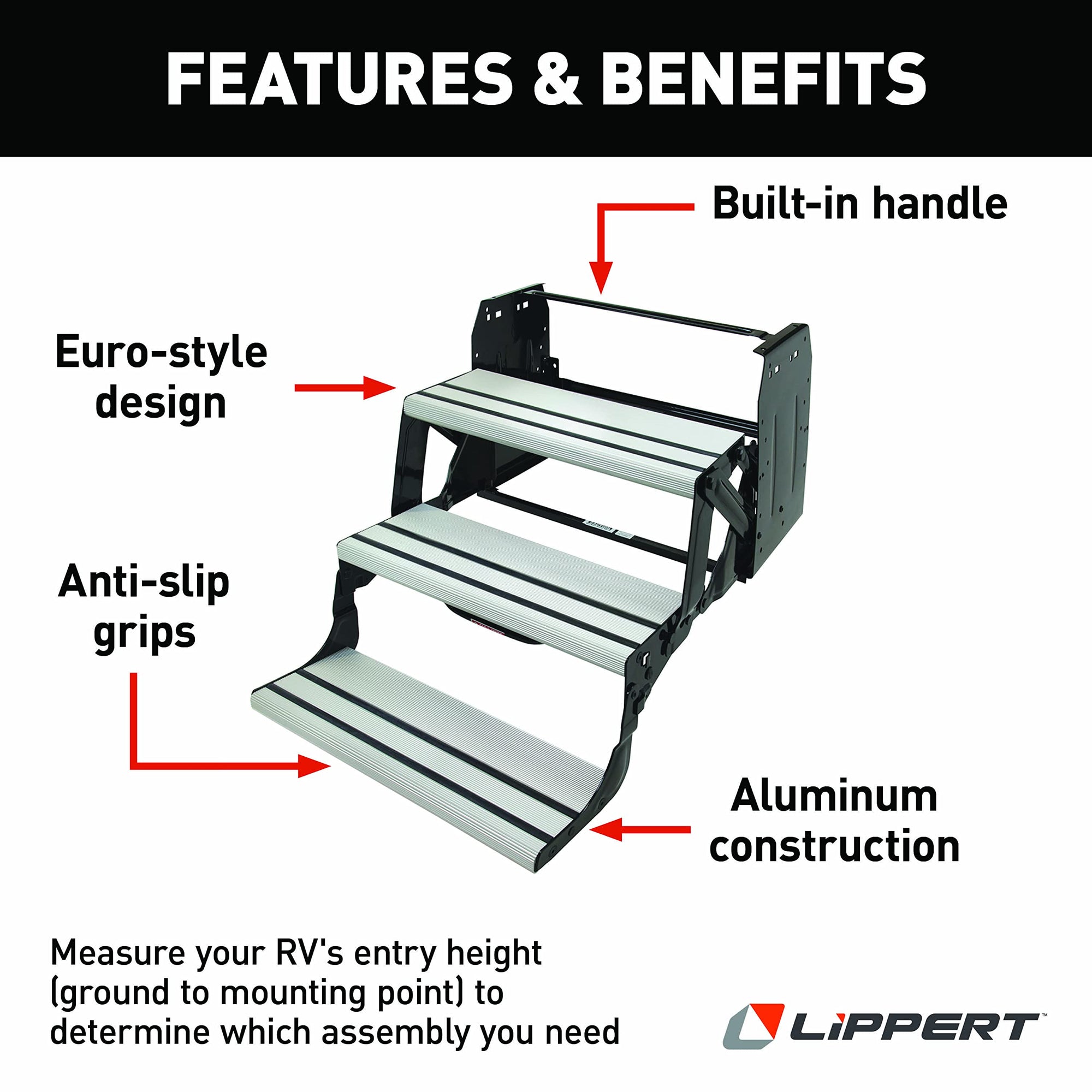 Alumi-Tread Triple Manual Step Lippert Components , Black